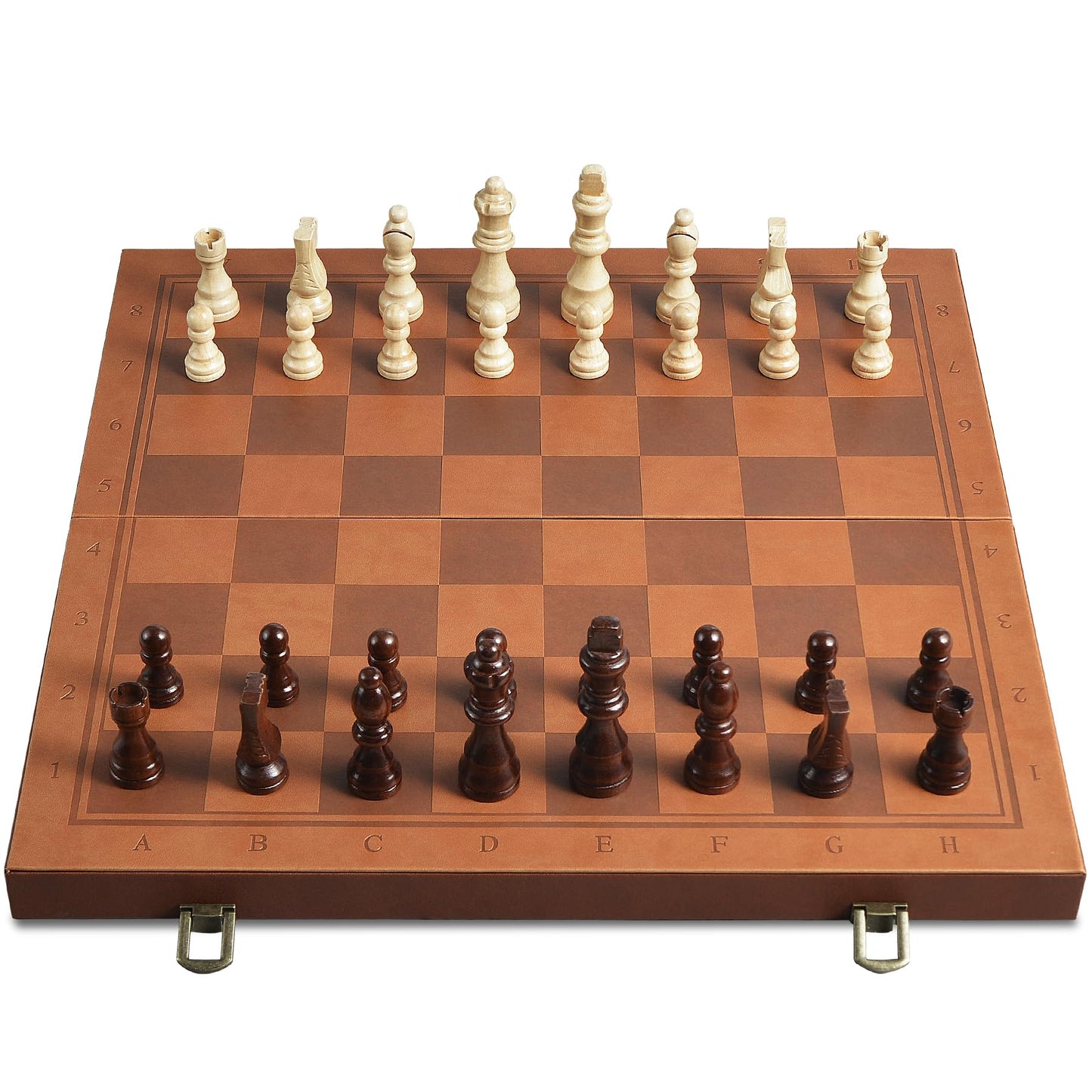OUMODA Magnetic Chess Set – 15-4 Inch Leather Board, Handmade Pieces, 2 Bonus Queens, Foldable Travel