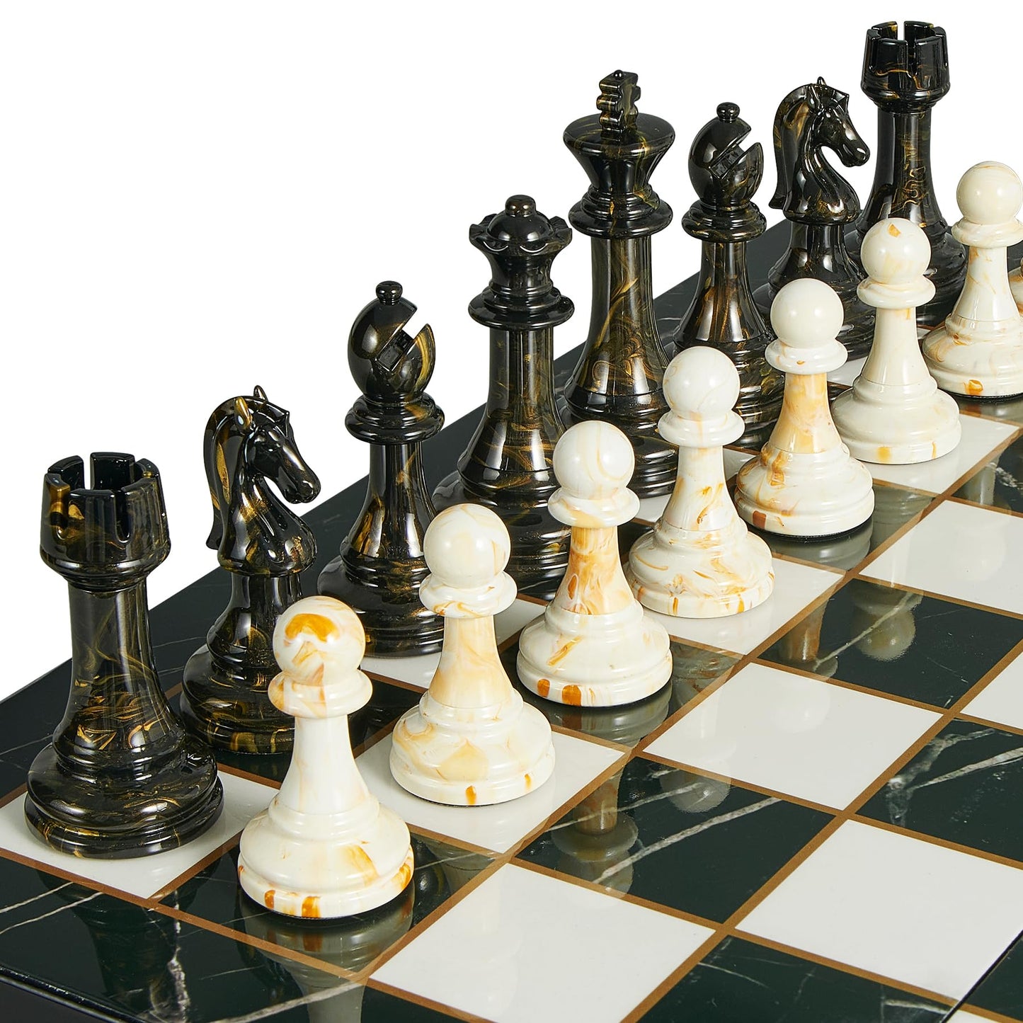 Oumoda 15-Inch Large Chess Set with Extra Queens | Weighted Acrylic Pieces & Folding Marble Board