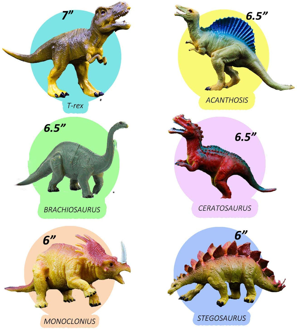 OuMuaMua Dinosaur Toys – 6 Pack Large 6–7 Inch Plastic Dino Figures for Imaginative Play