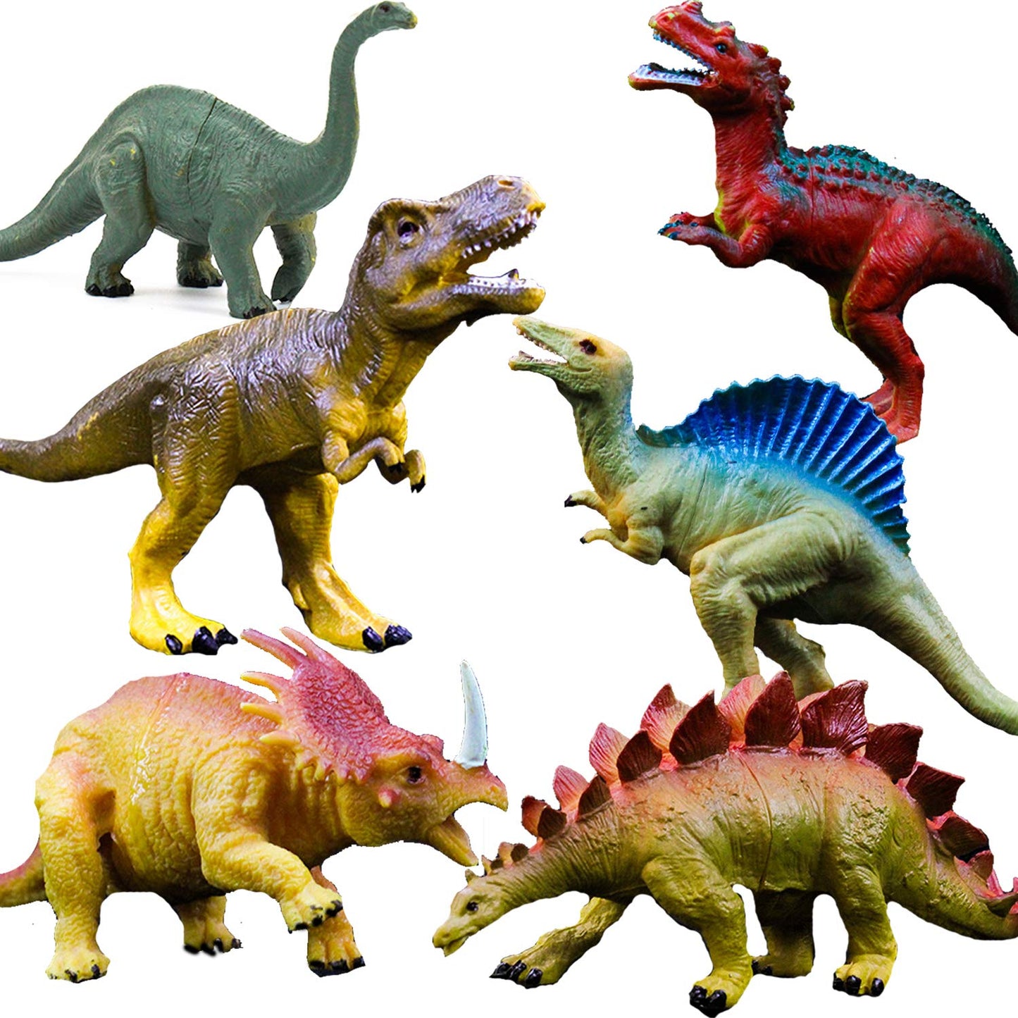 OuMuaMua Dinosaur Toys – 6 Pack Large 6–7 Inch Plastic Dino Figures for Imaginative Play