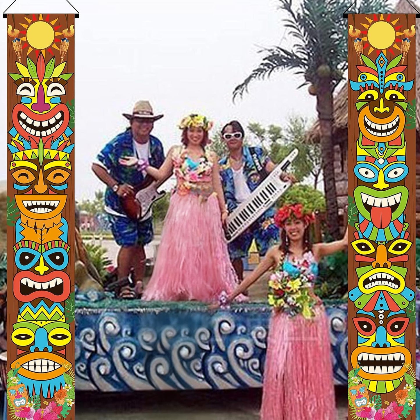 OuMuaMua Hawaiian Luau Tiki Totem Door Banner – Aloha Party Decorations for Outdoor & Indoor