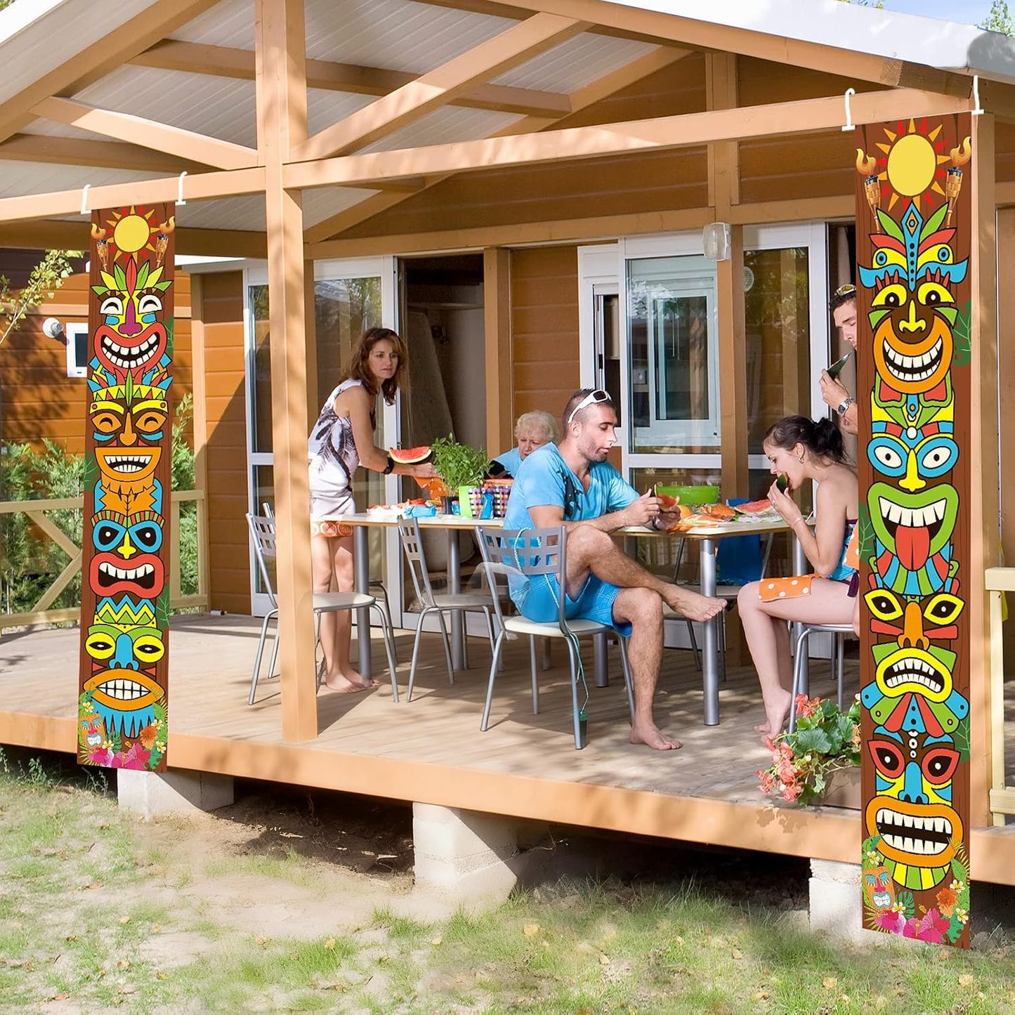 OuMuaMua Hawaiian Luau Tiki Totem Door Banner – Aloha Party Decorations for Outdoor & Indoor