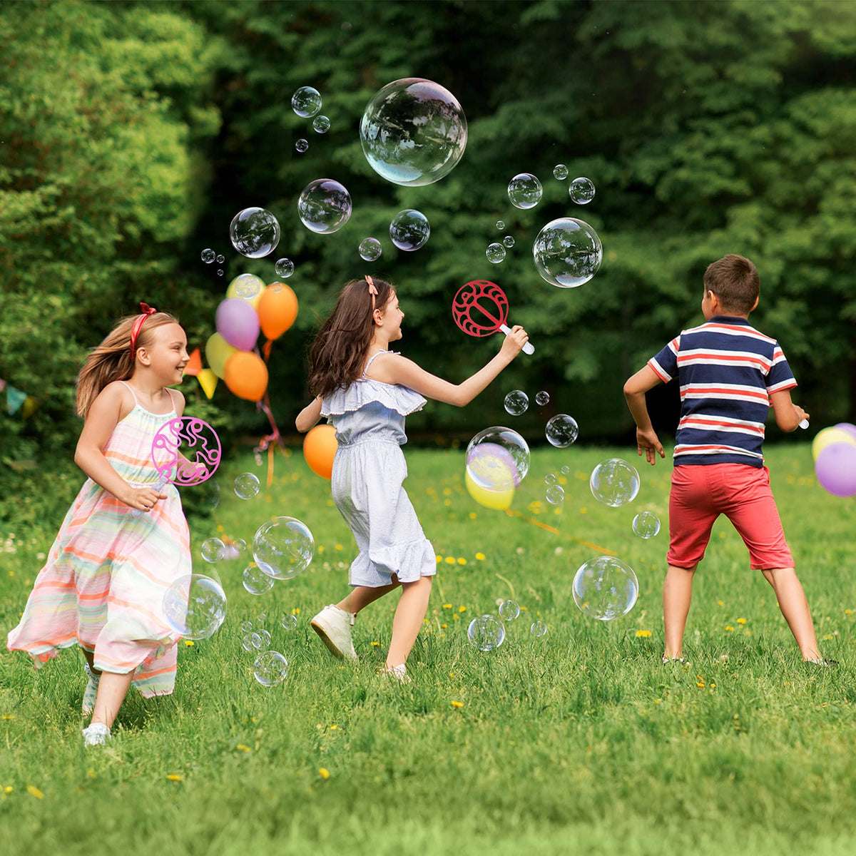 Oun Nana Bubble Wands Set – 28 Pcs Large Wands with Tray for Outdoor Fun
