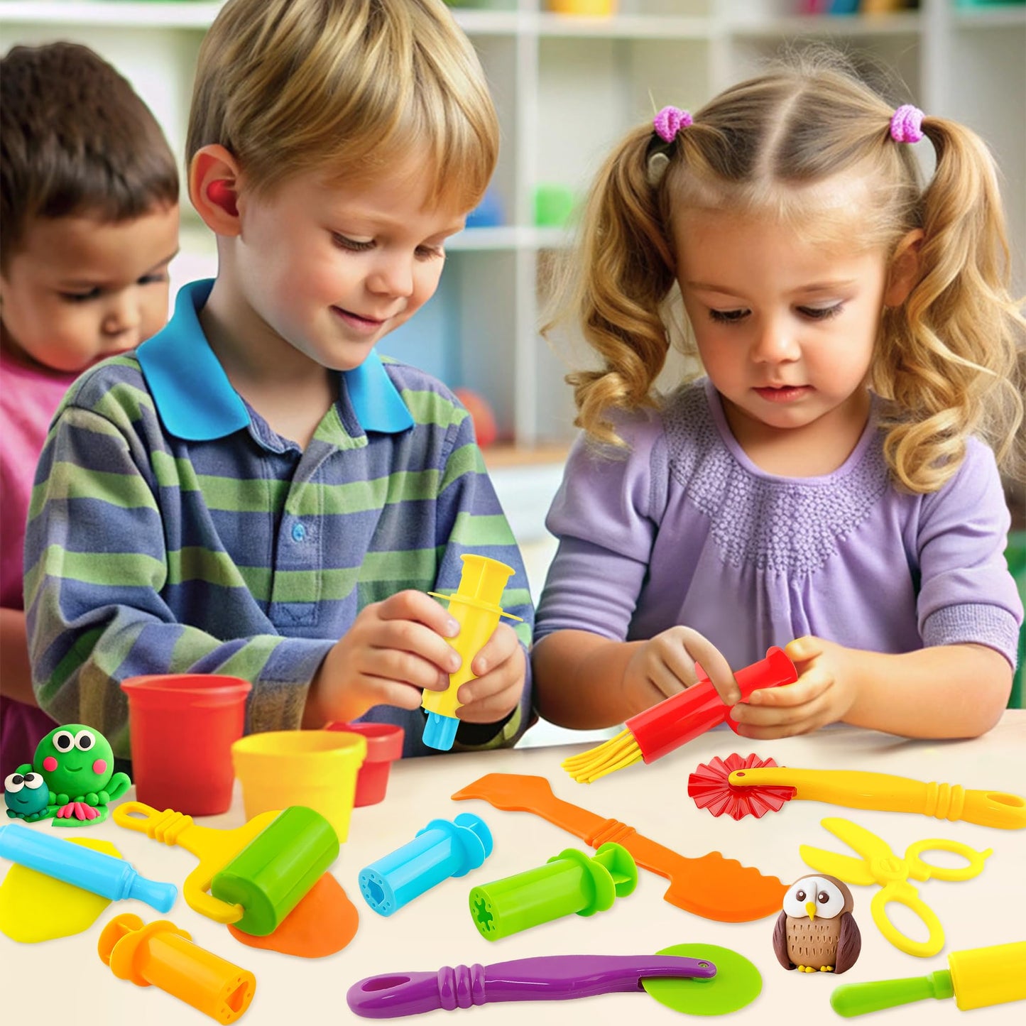 Oun Nana Dough Tools Kit – 12-Piece Dough Play Tools Set with 5 Extruders, Scissors, Rollers, Rolling Pins & Cutters for Kids 3+