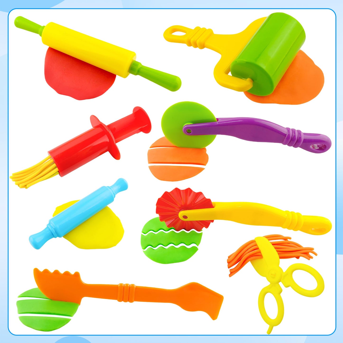 Oun Nana Dough Tools Kit – 12-Piece Dough Play Tools Set with 5 Extruders, Scissors, Rollers, Rolling Pins & Cutters for Kids 3+