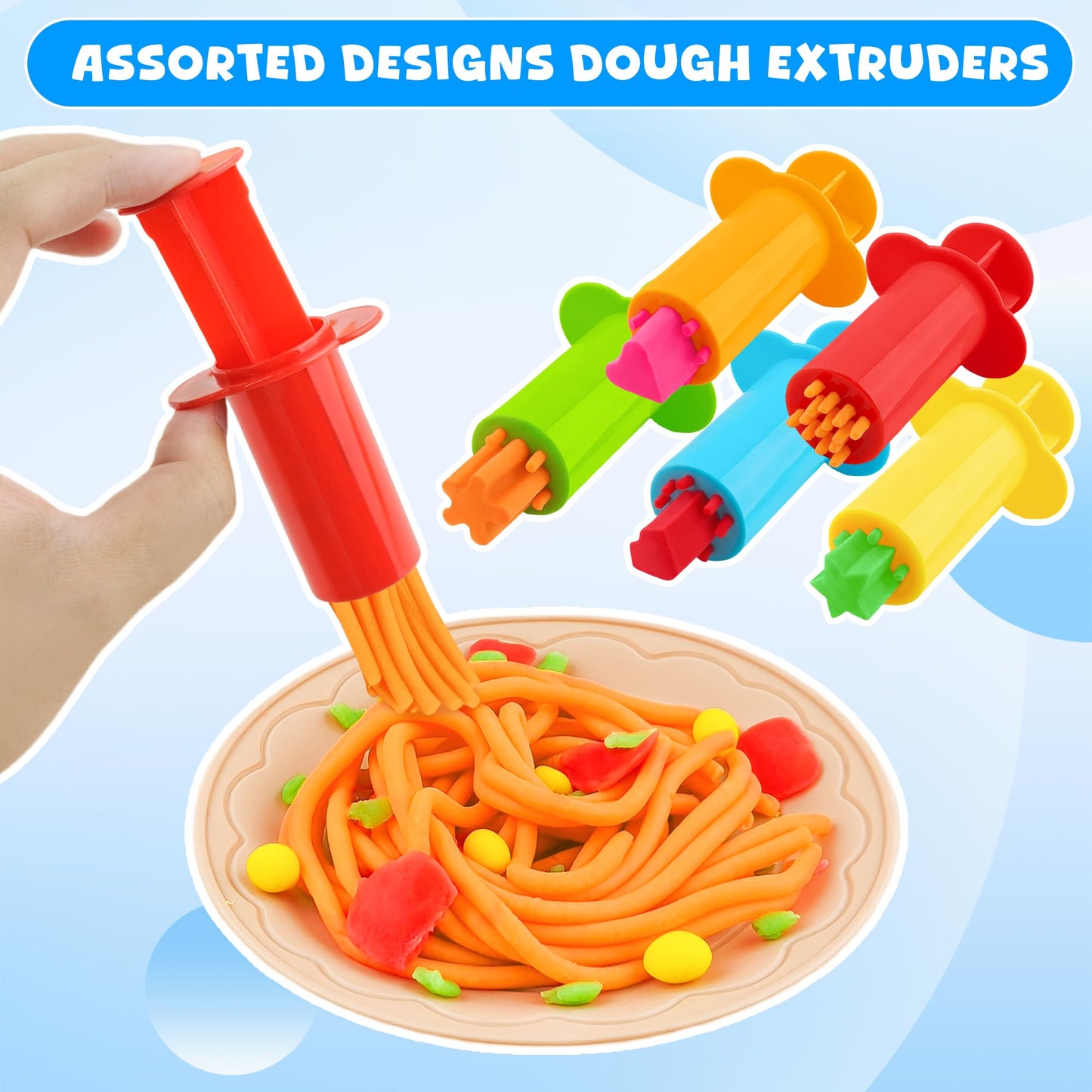 Oun Nana Dough Tools Kit – 12-Piece Dough Play Tools Set with 5 Extruders, Scissors, Rollers, Rolling Pins & Cutters for Kids 3+