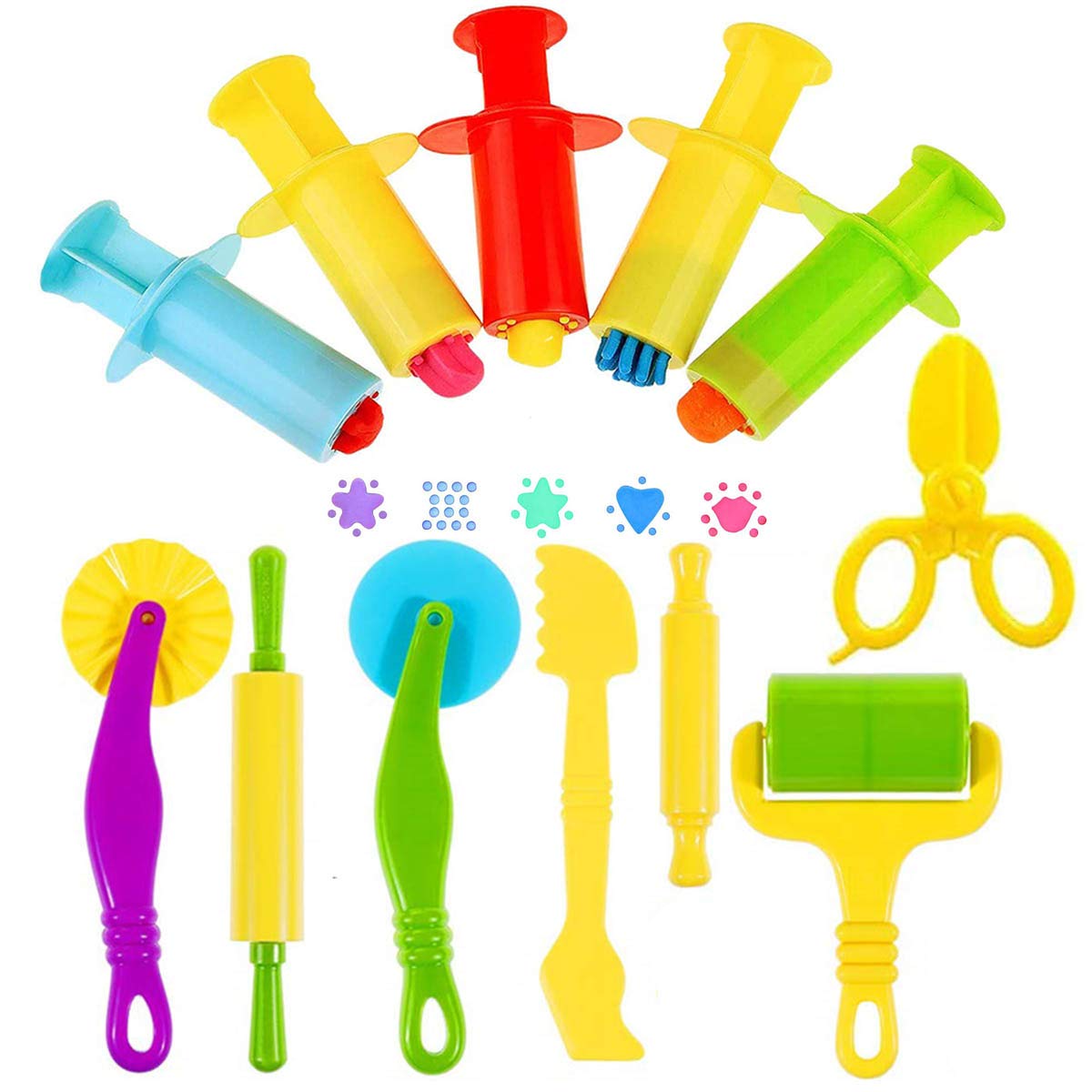 Oun Nana Dough Tools Kit – 12-Piece Dough Play Tools Set with 5 Extruders, Scissors, Rollers, Rolling Pins & Cutters for Kids 3+