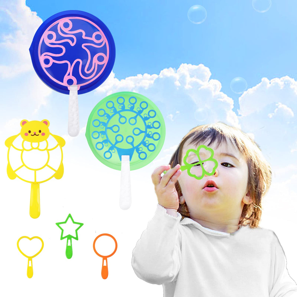 Oun Nana Bubble Wands Set – 28 Pcs Large Wands with Tray for Outdoor Fun
