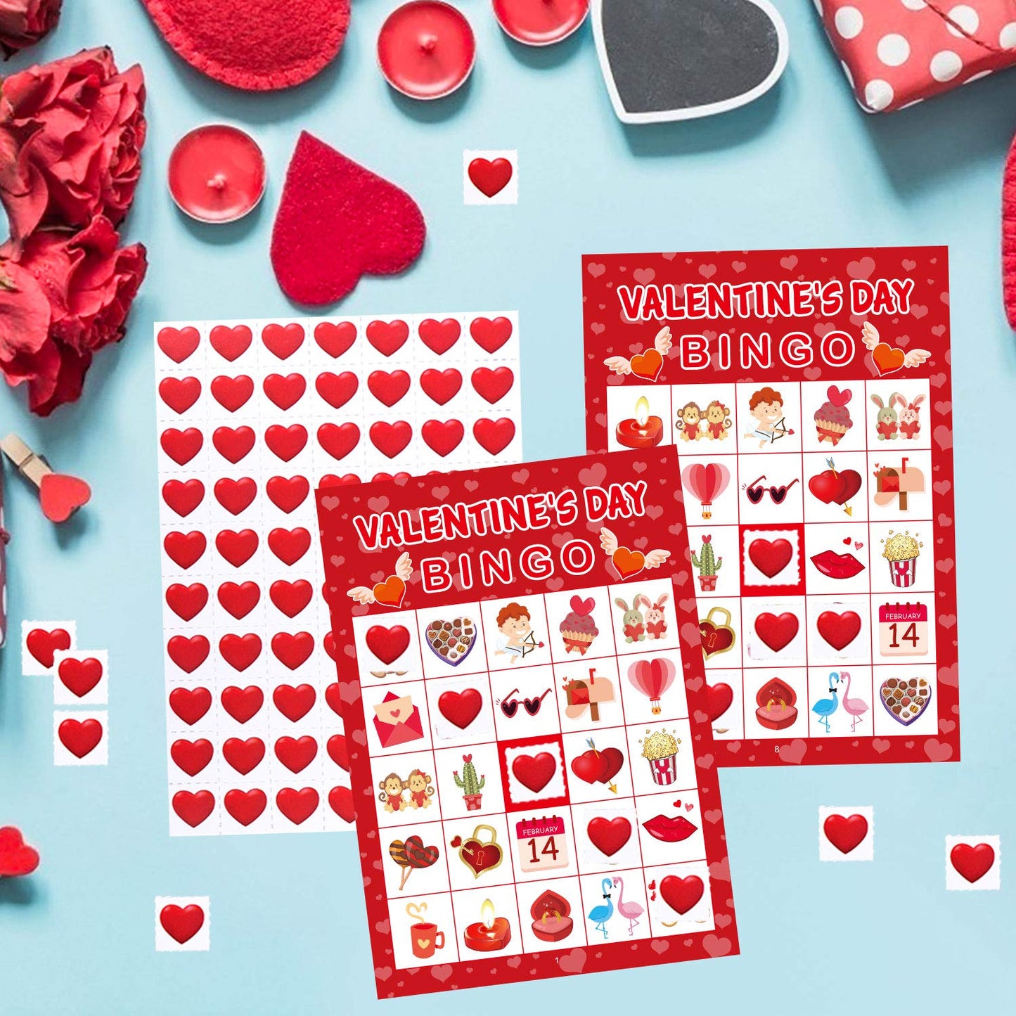 OUNENO Valentines Day Bingo Cards – 24-Player Set for Classroom Parties & Home Activities