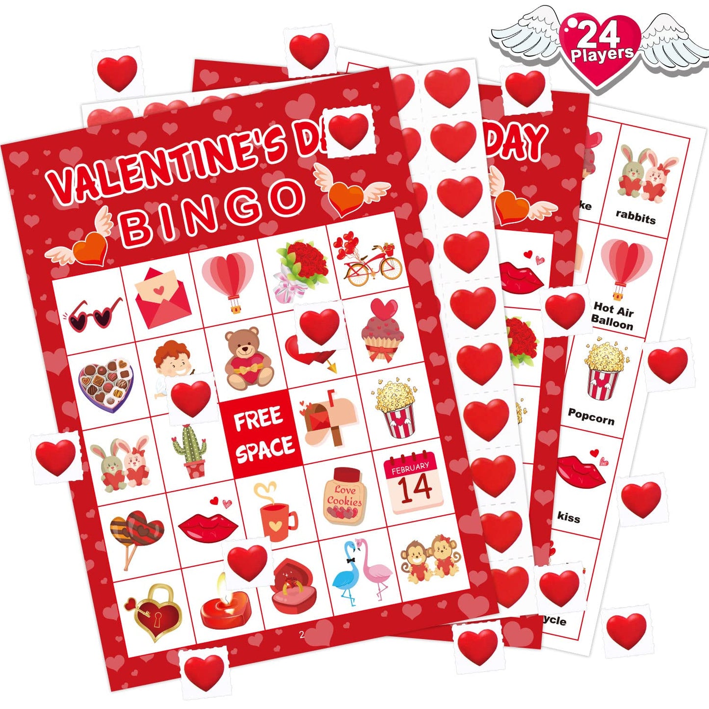 OUNENO Valentines Day Bingo Cards – 24-Player Set for Classroom Parties & Home Activities