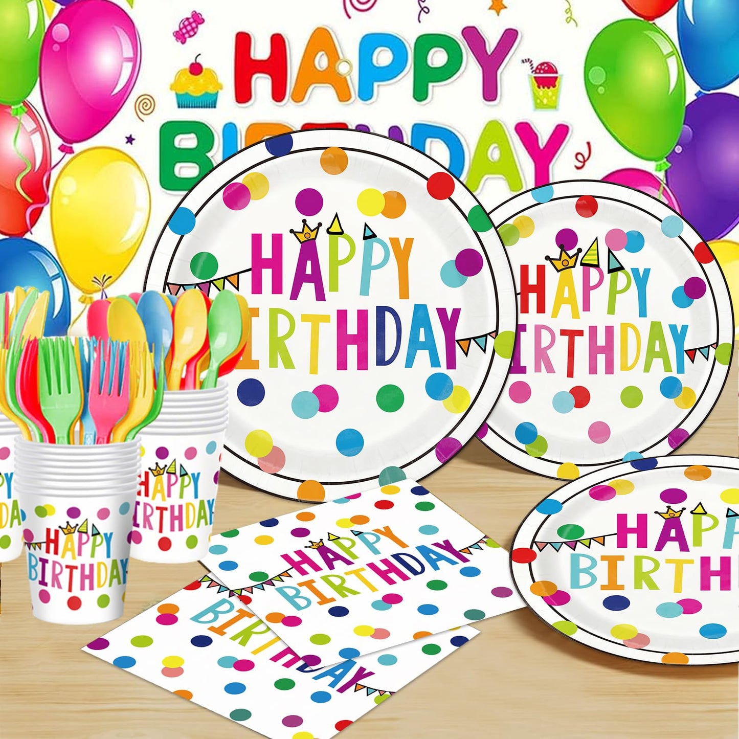 OUNIY Birthday Plates & Napkins Set – 175 Pcs for Kids' Party (Serves 25)