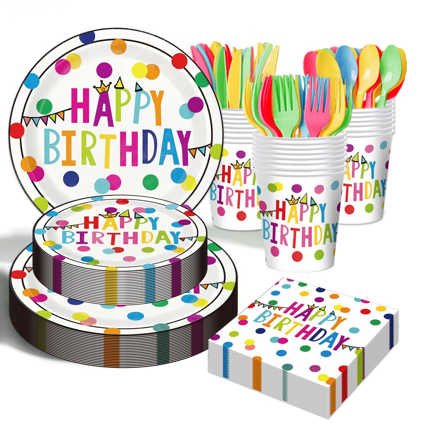 OUNIY Birthday Plates & Napkins Set – 175 Pcs for Kids' Party (Serves 25)