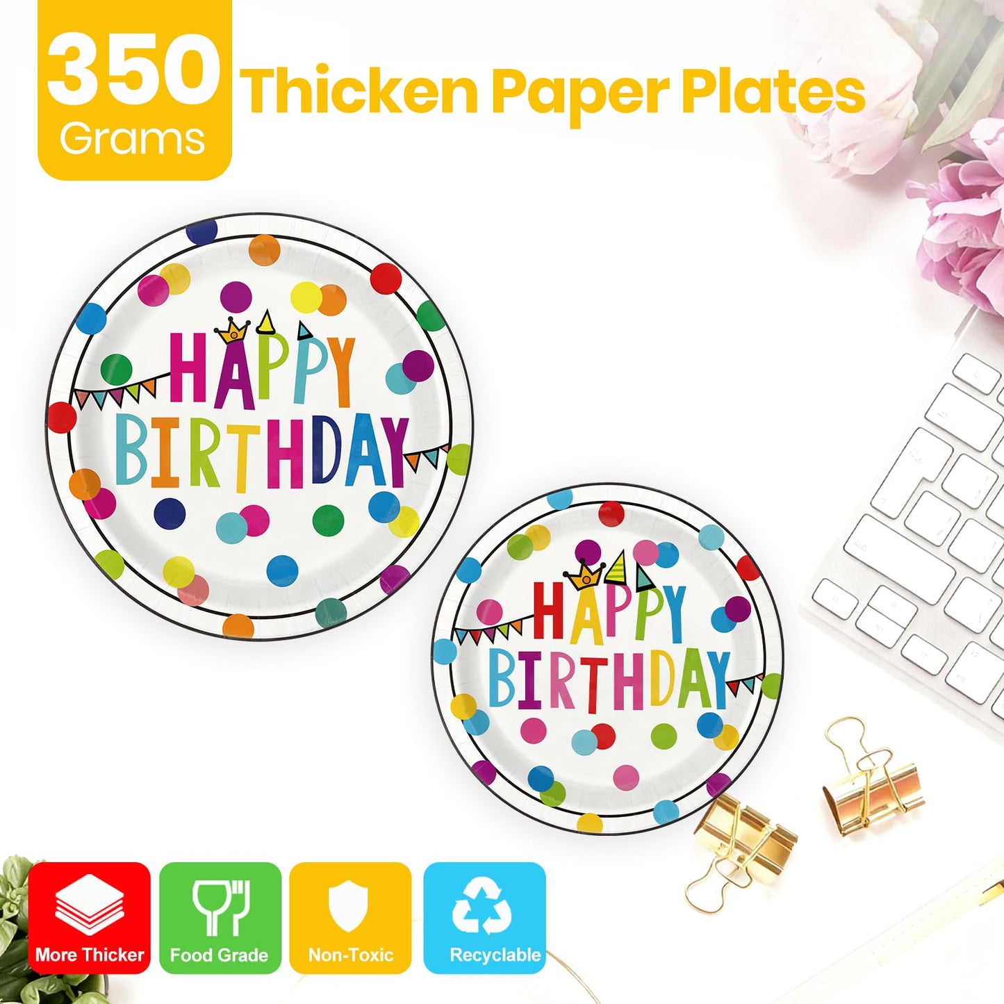 OUNIY Birthday Plates & Napkins Set – 175 Pcs for Kids' Party (Serves 25)