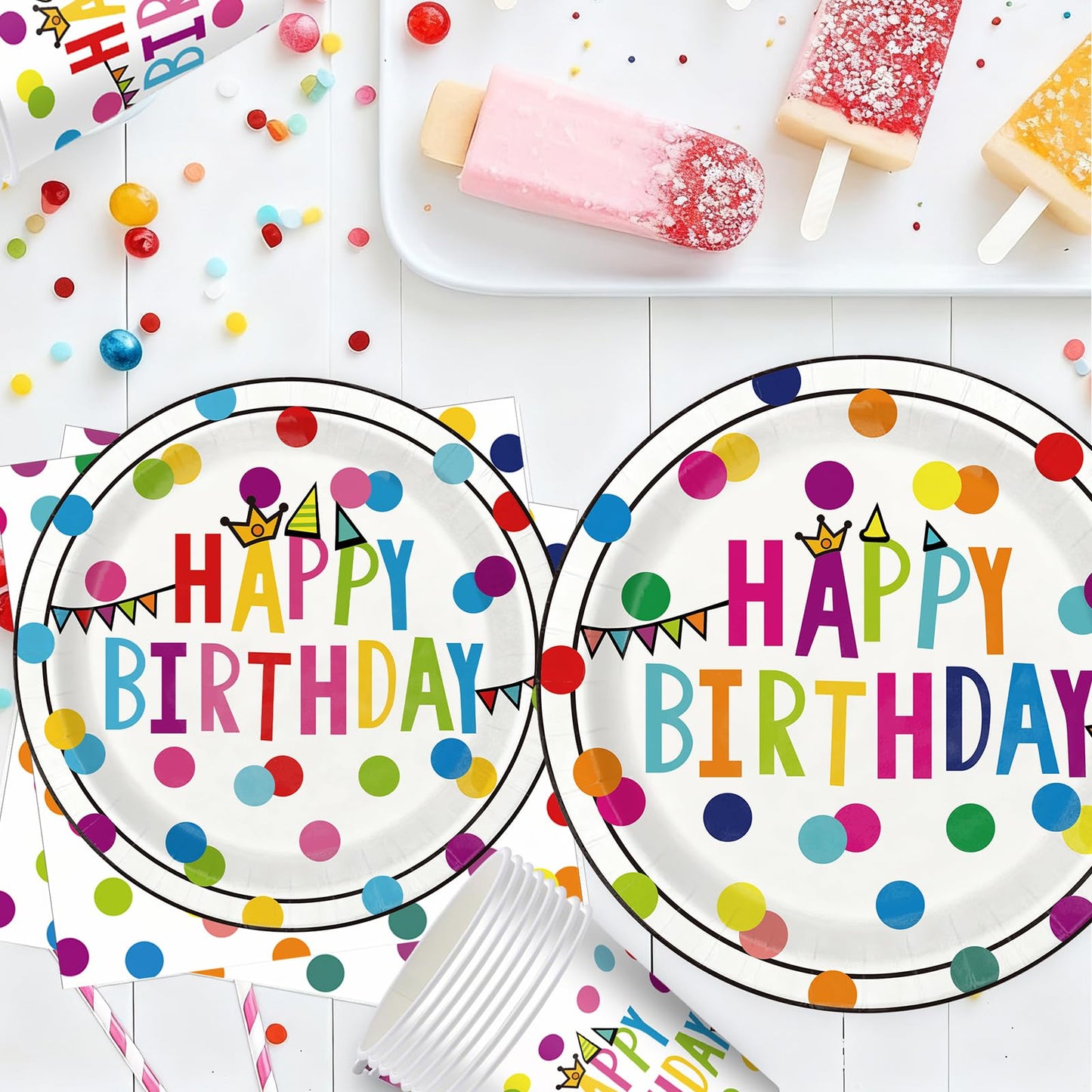 OUNIY Birthday Plates & Napkins Set – 175 Pcs for Kids' Party (Serves 25)
