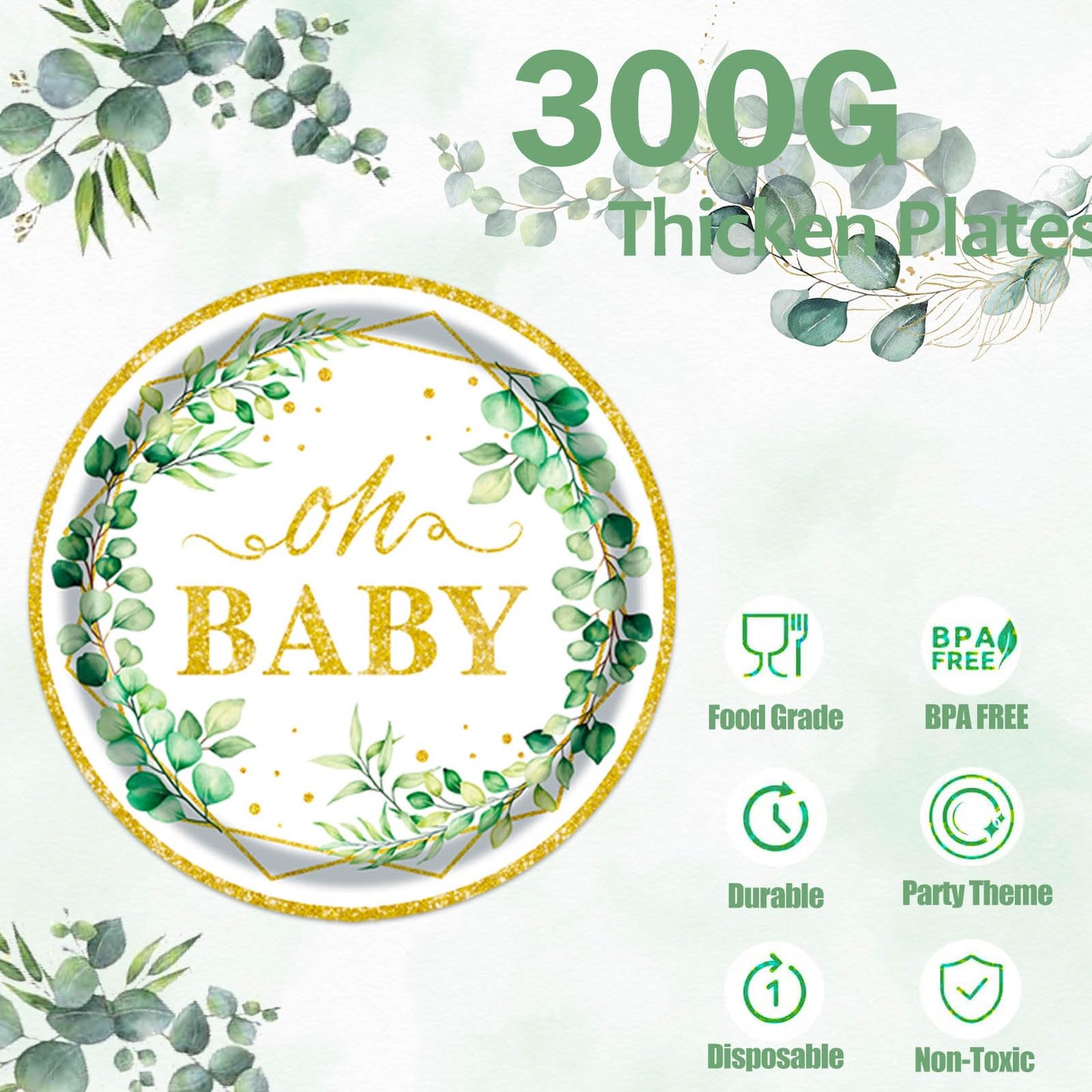 Sage Greenery 175-Piece Baby Shower Tableware Set by OUNIY