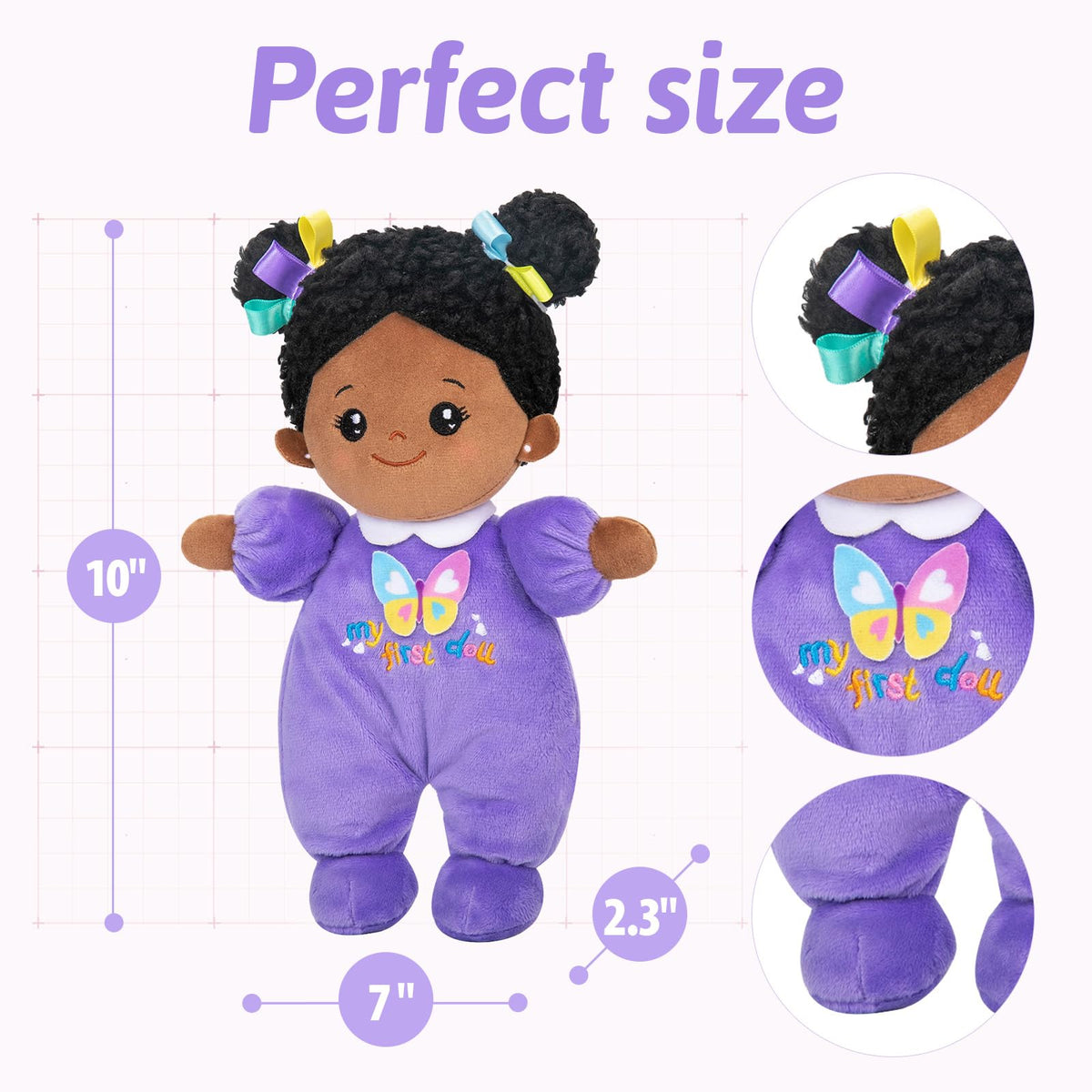 OUOZZZ 10-Inch Black Baby Doll – Safe, Soft Toddler Gift for 1-Year-Olds