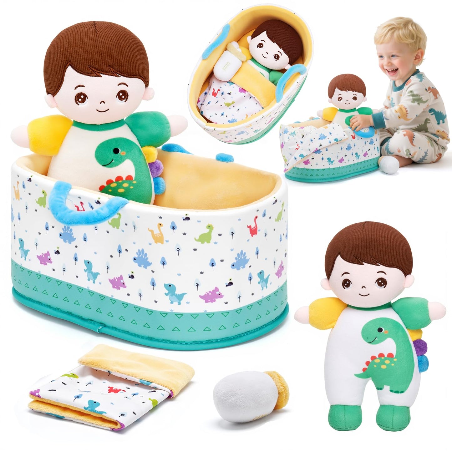 OUOZZZ 10-Inch Soft Baby Boy Doll Set | Plush Pretend Play Toy for 2-Year-Olds