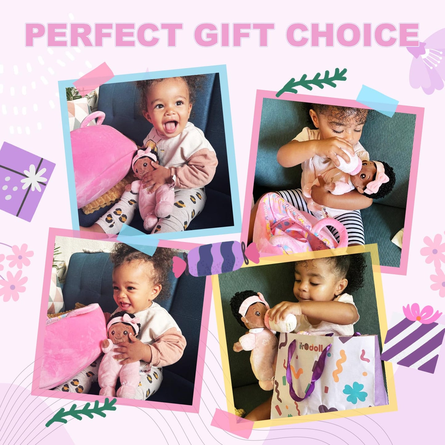 OUOZZZ 10in Black Soft Baby Doll Set with Bassinet, Blanket & Bottle – Pretend Play Toy for Ages 2+
