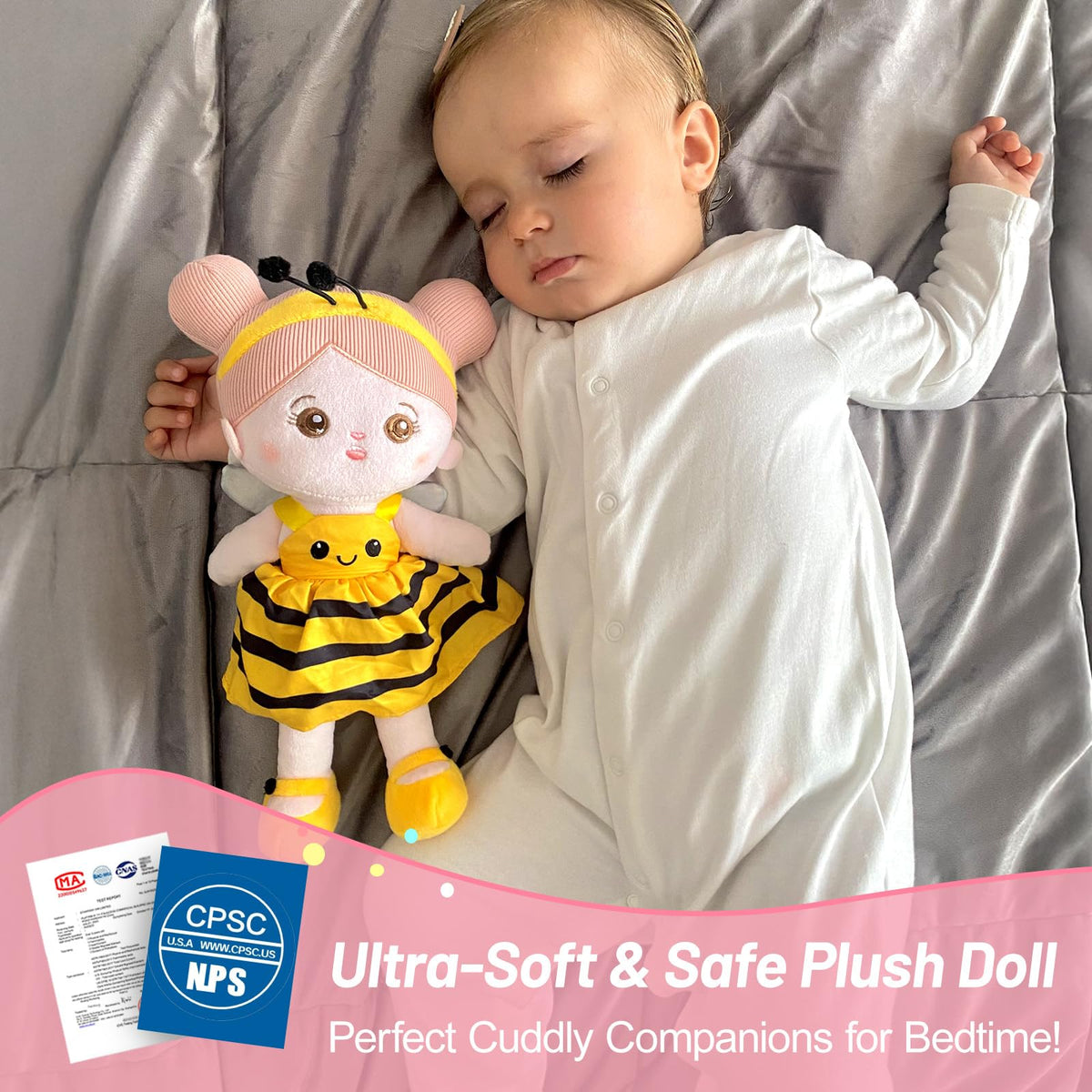OUOZZZ 12.6-inch Soft Baby Doll — Yellow Bee Dress, Gift for 1+ Year Old Girls