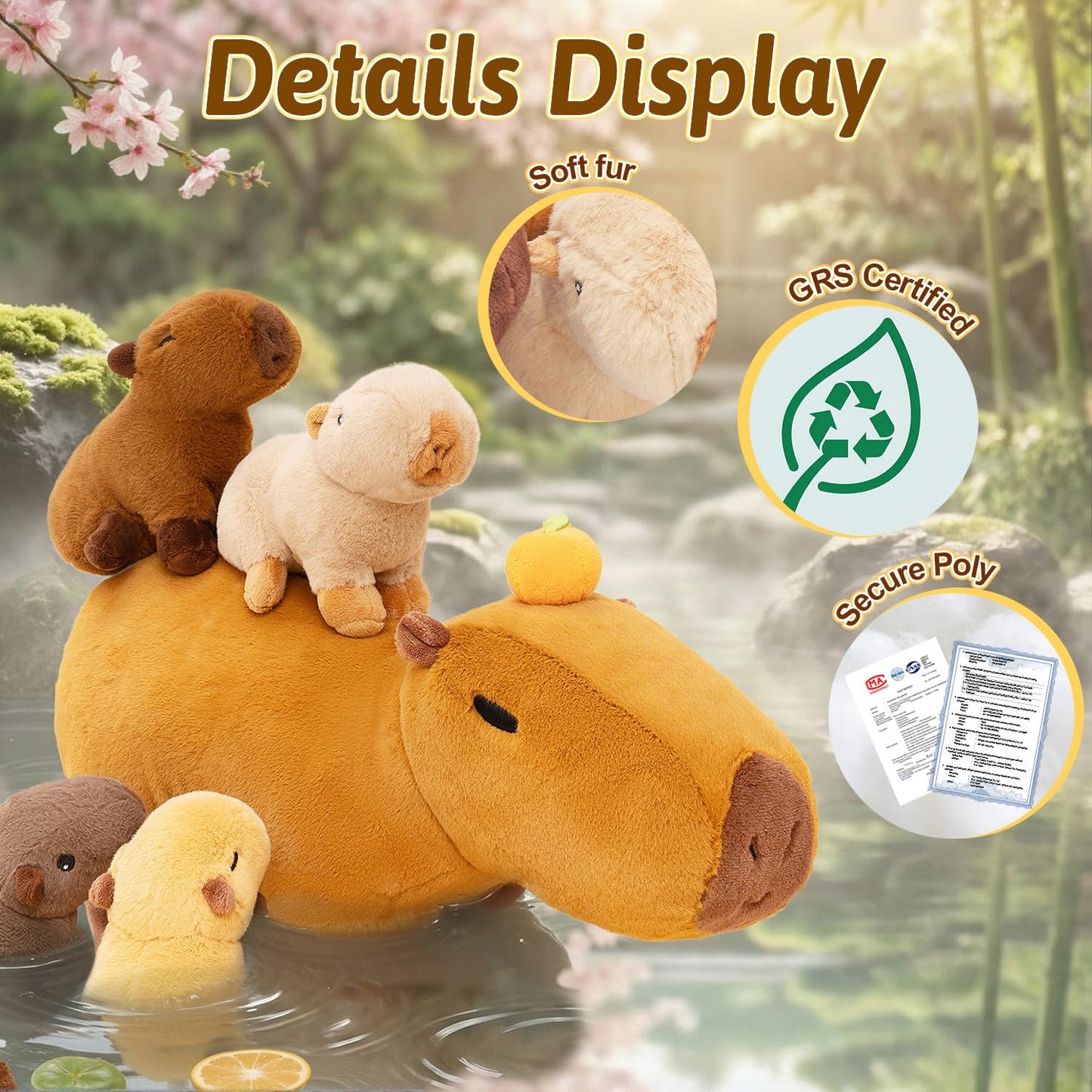OUOZZZ Capybara Plush Toy – 5-in-1 Mommy with 4 Removable Babies