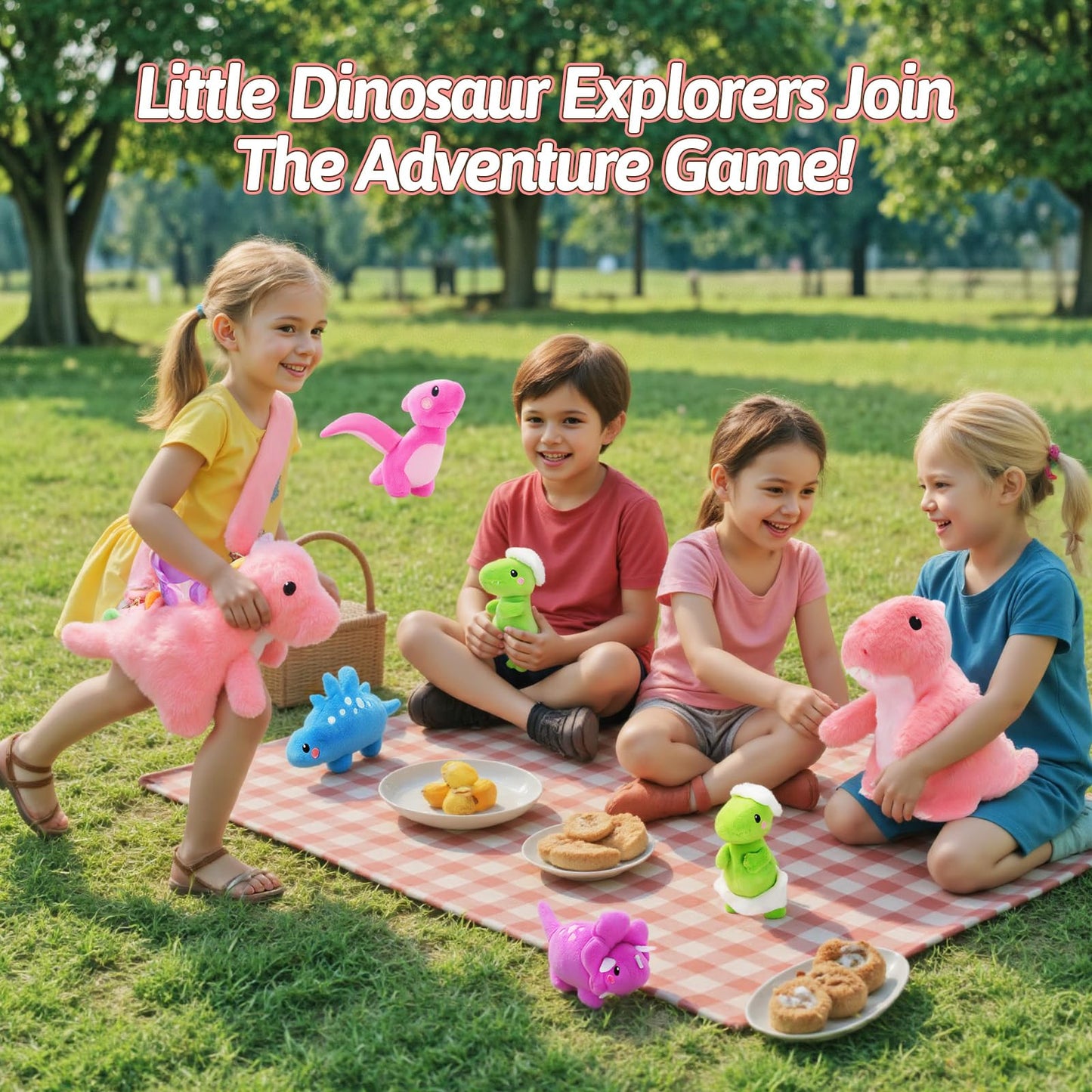 OUOZZZ Pink Dinosaurs Plush with 4 Babies Inside – Shoulder Strap Kids Toy