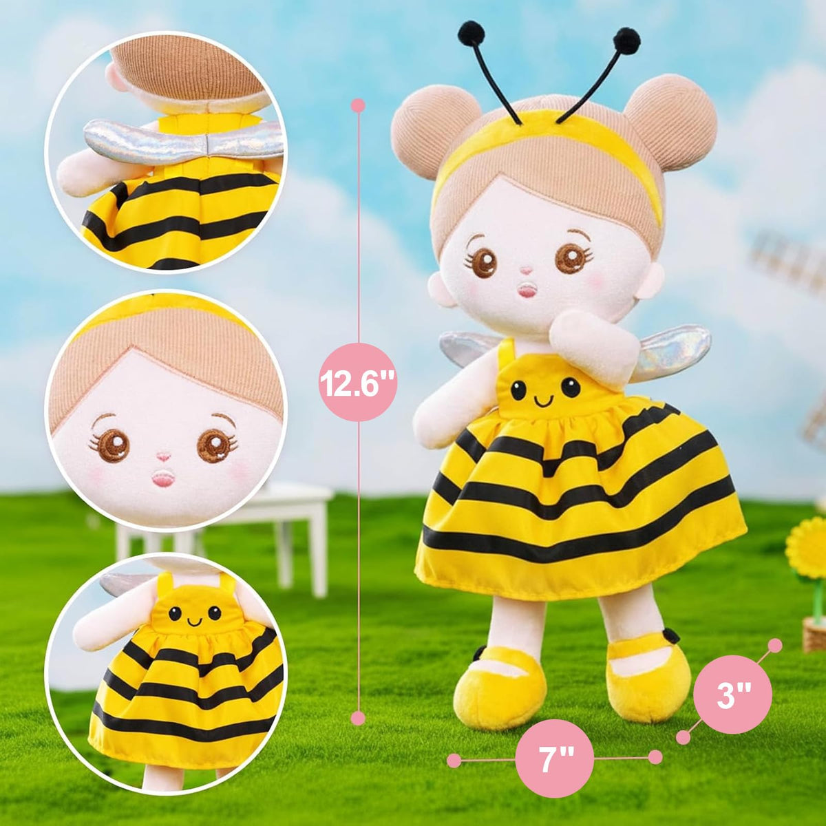OUOZZZ 12.6-inch Soft Baby Doll — Yellow Bee Dress, Gift for 1+ Year Old Girls