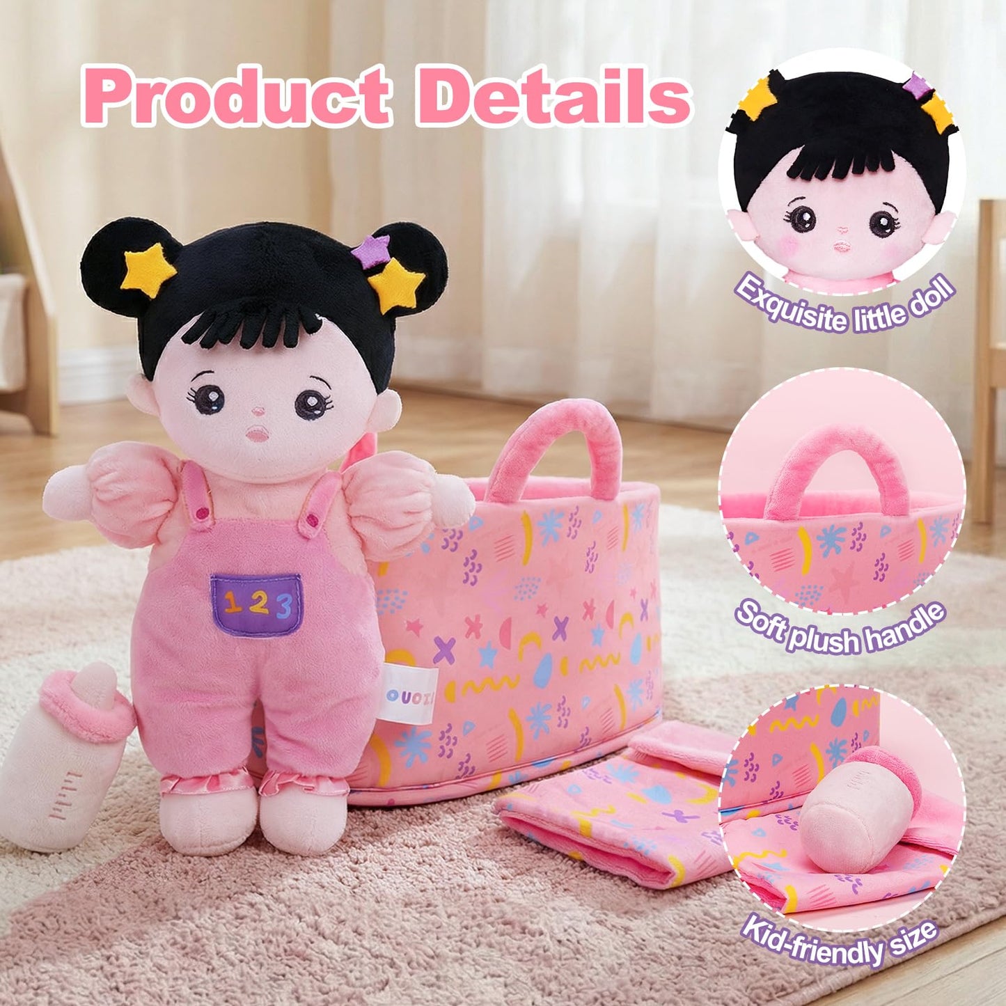 OUOZZZ 10-Inch Soft Baby Doll Set with Bassinet, Blanket & Bottle for Pretend Play