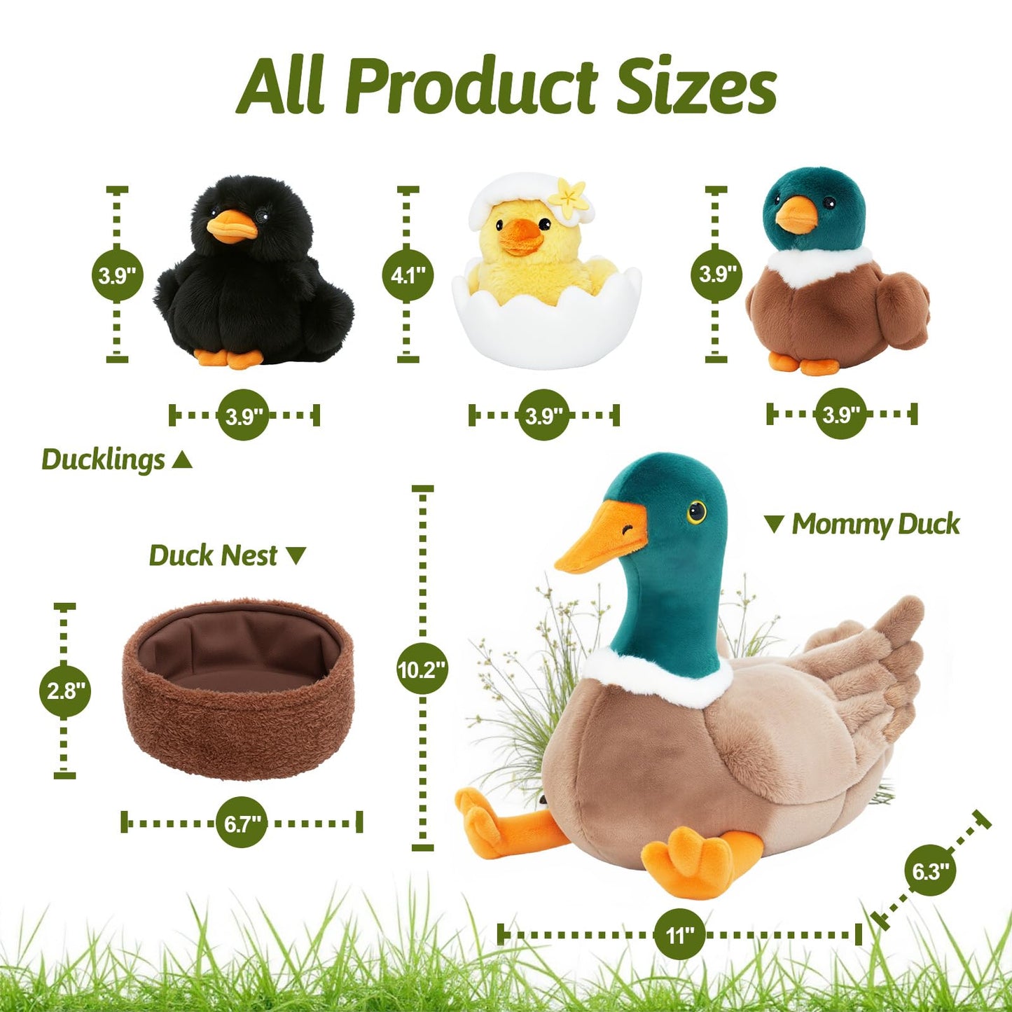 OUOZZZ Duck Stuffed Animals with 3 Ducklings and Nest – Plush Mallard Toy for Toddlers 1-3