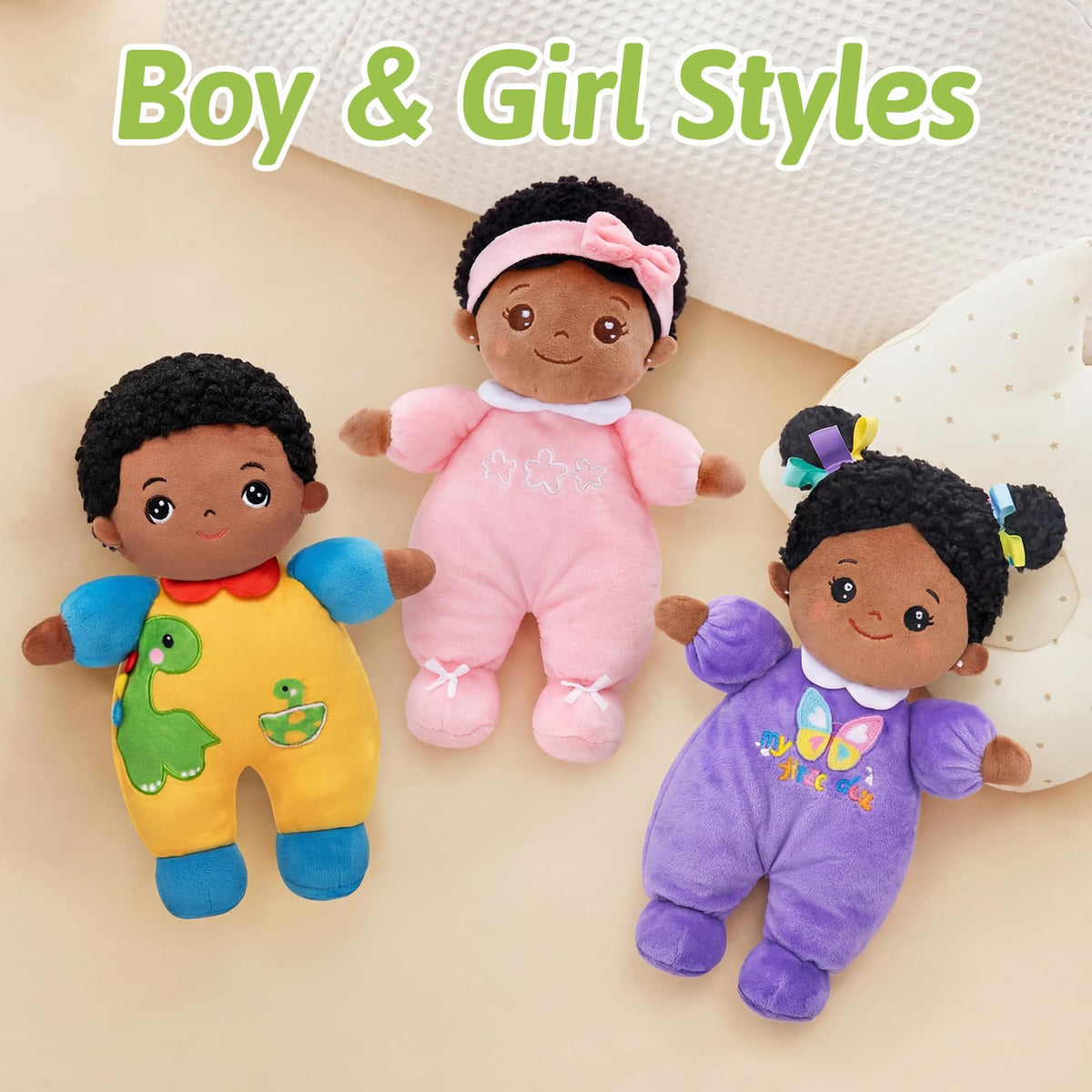 OUOZZZ 10-Inch Soft Black Boy Doll – Toddler Buddy & Dinosaur Gift