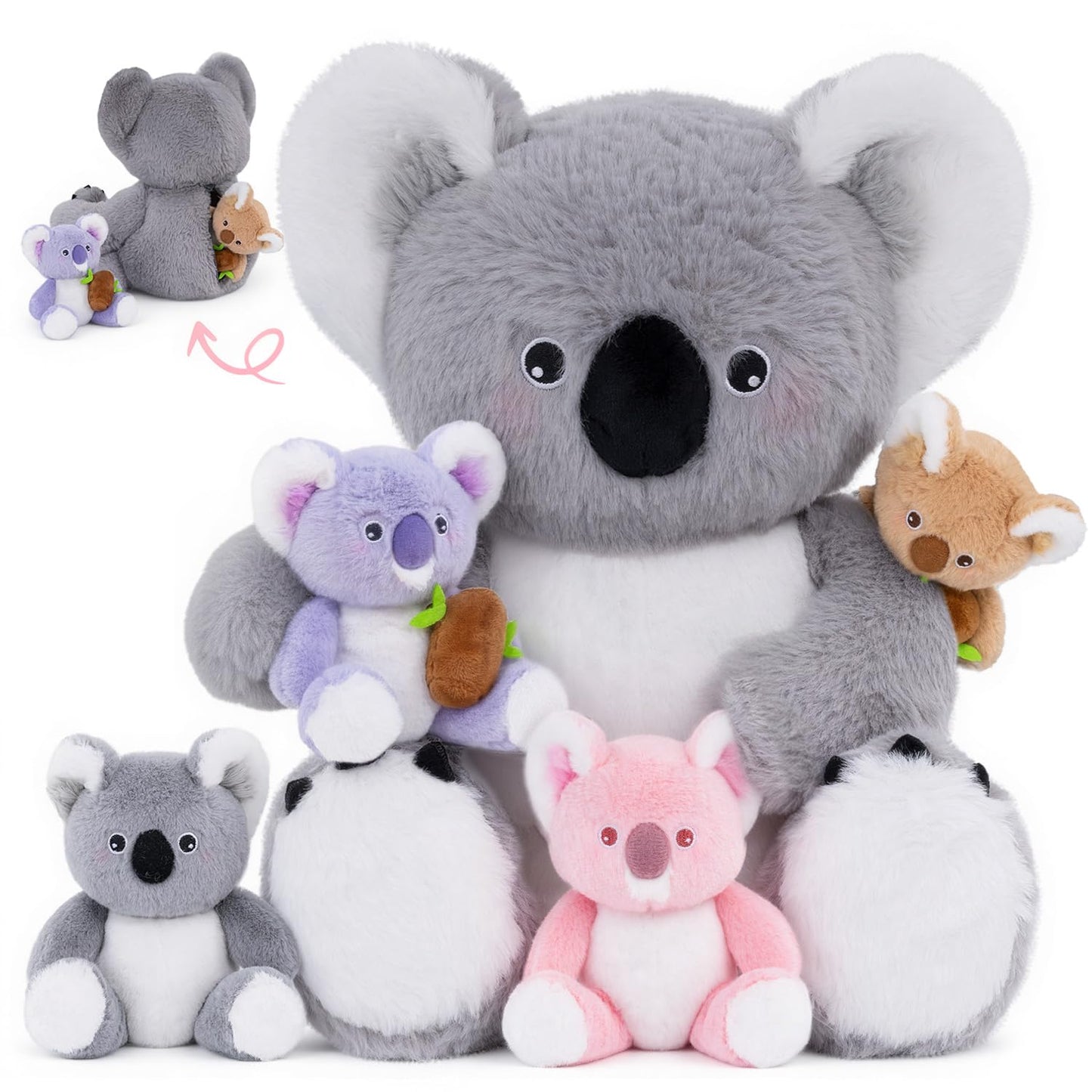 OUOZZZ Koala Stuffed Animal with 4 Babies Inside - 12-Inch Plush Gift for Kids