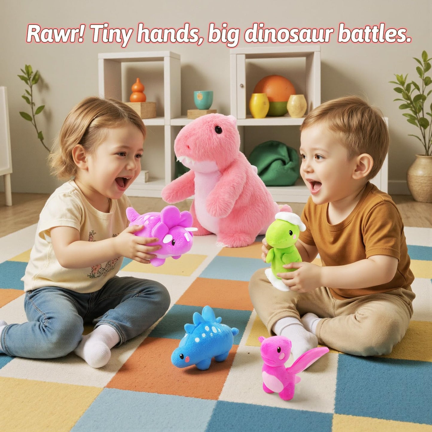 OUOZZZ Pink Dinosaurs Plush with 4 Babies Inside – Shoulder Strap Kids Toy