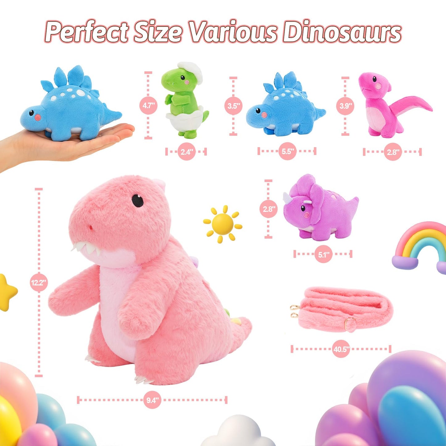 OUOZZZ Pink Dinosaurs Plush with 4 Babies Inside – Shoulder Strap Kids Toy