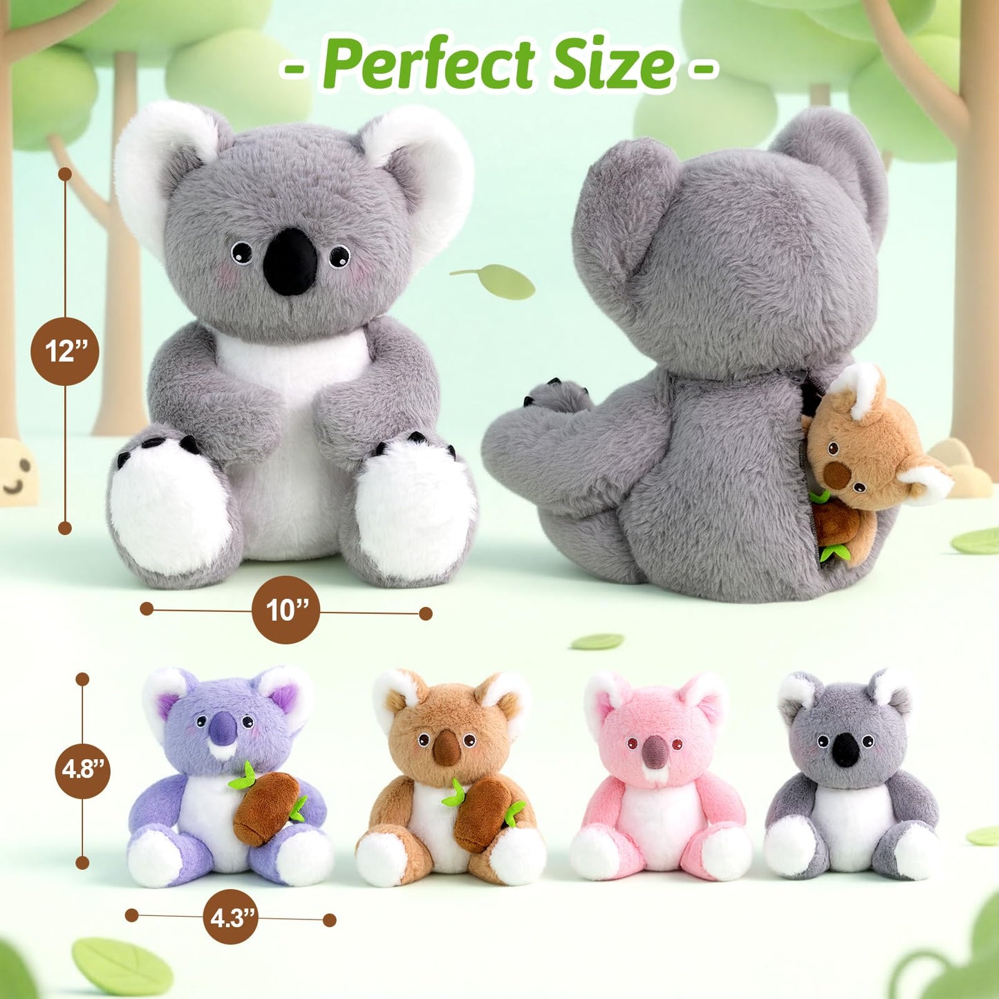 OUOZZZ Koala Stuffed Animal with 4 Babies Inside - 12-Inch Plush Gift for Kids