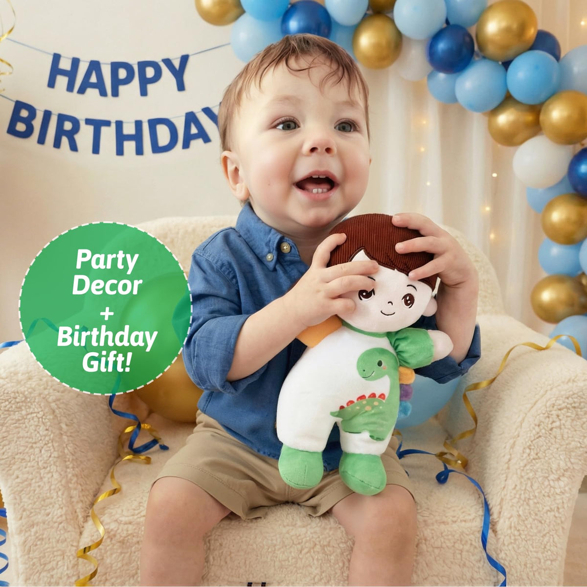 OUOZZZ 10-Inch Soft Boy Baby Doll – Dinosaur Plush Toy for 1 Year Olds
