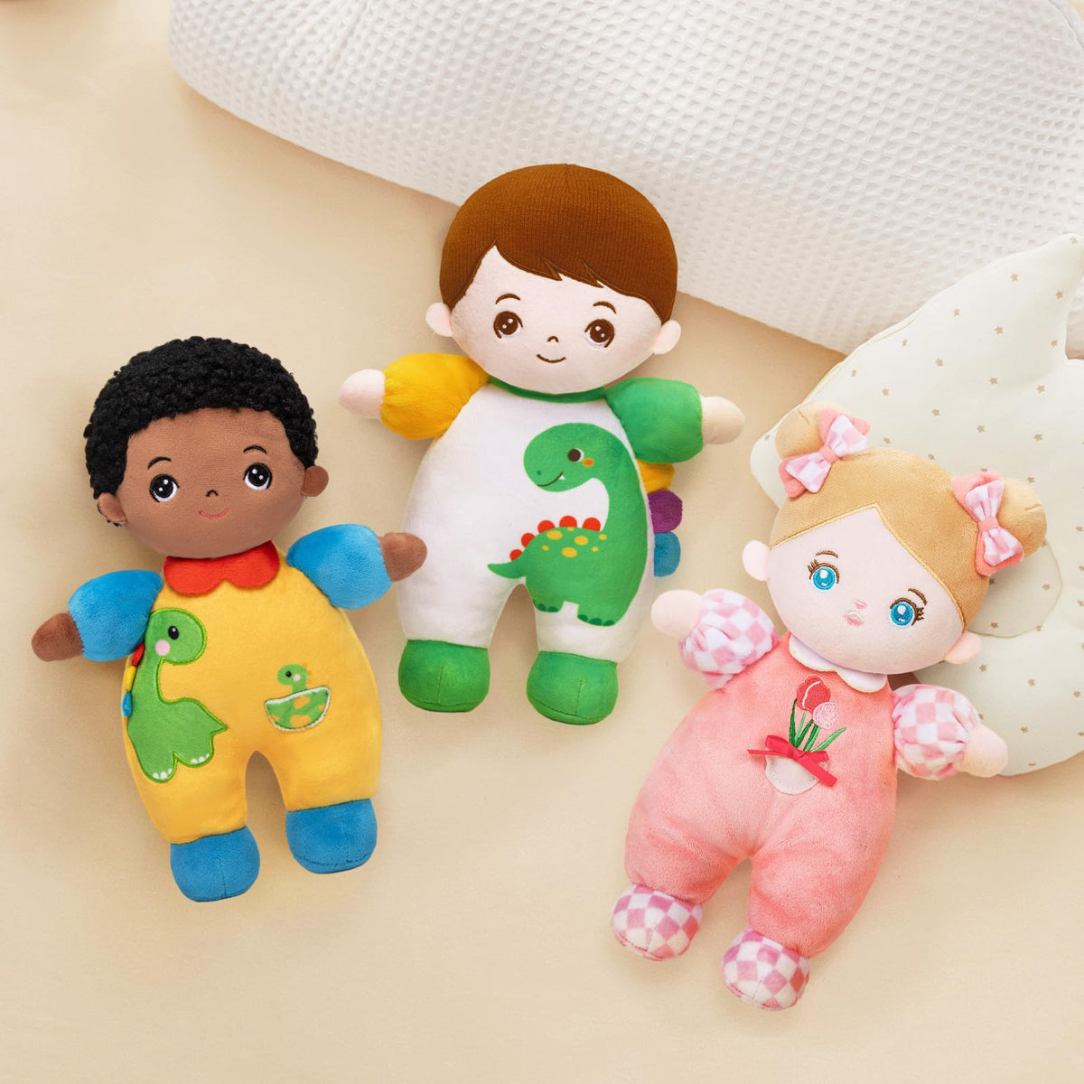OUOZZZ 10-Inch Soft Boy Baby Doll – Dinosaur Plush Toy for 1 Year Olds
