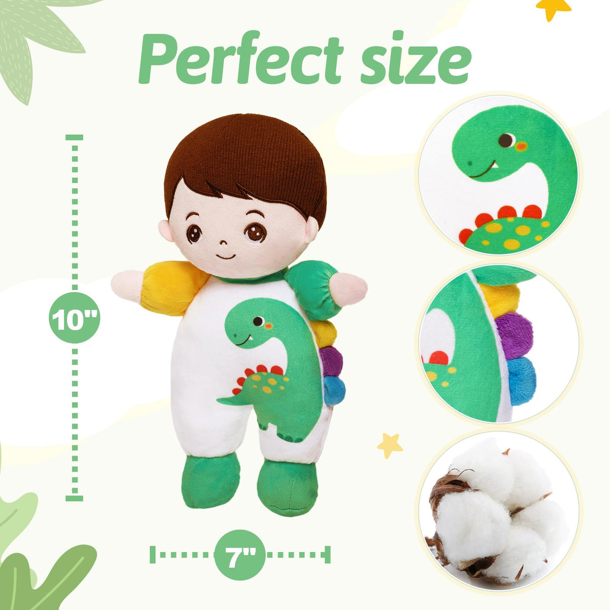 OUOZZZ 10-Inch Soft Boy Baby Doll – Dinosaur Plush Toy for 1 Year Olds