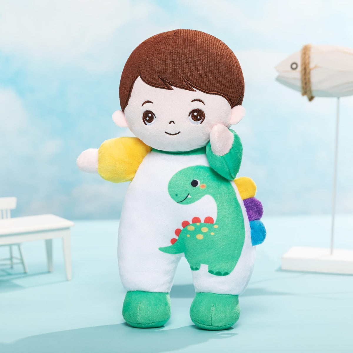 OUOZZZ 10-Inch Soft Boy Baby Doll – Dinosaur Plush Toy for 1 Year Olds