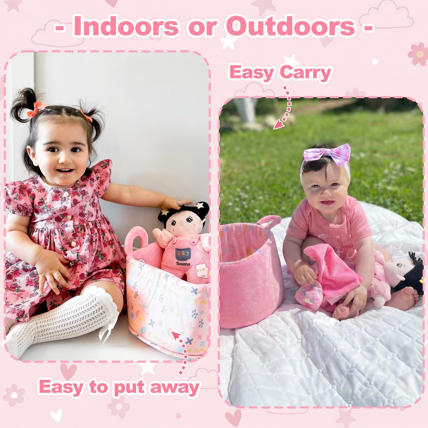 OUOZZZ 10-Inch Soft Baby Doll Set with Bassinet, Blanket & Bottle for Pretend Play
