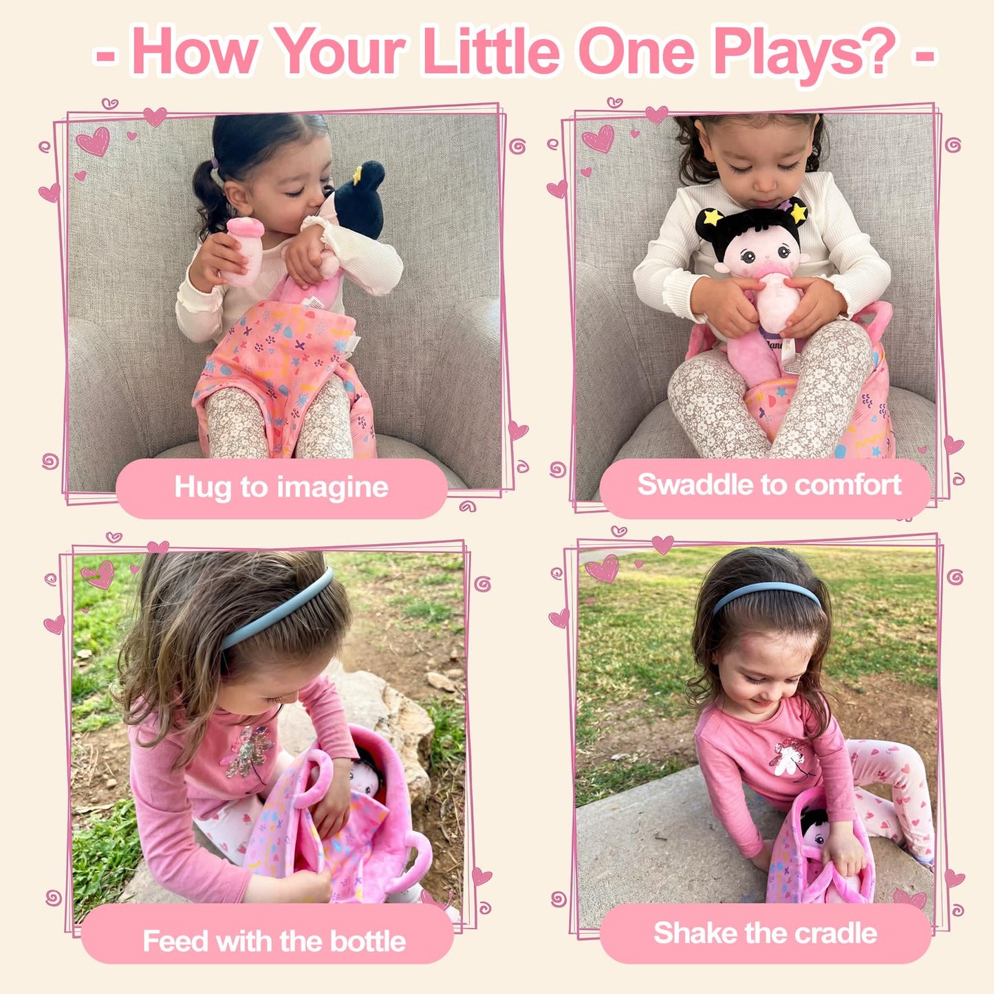 OUOZZZ 10-Inch Soft Baby Doll Set with Bassinet, Blanket & Bottle for Pretend Play