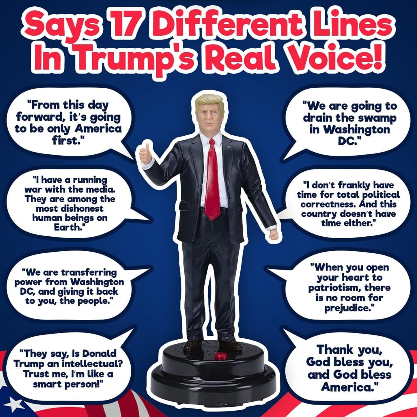 OUR FRIENDLY FOREST Donald Trump Talking Figure – 17 Real Quotes, Gag Gift, Desk Display