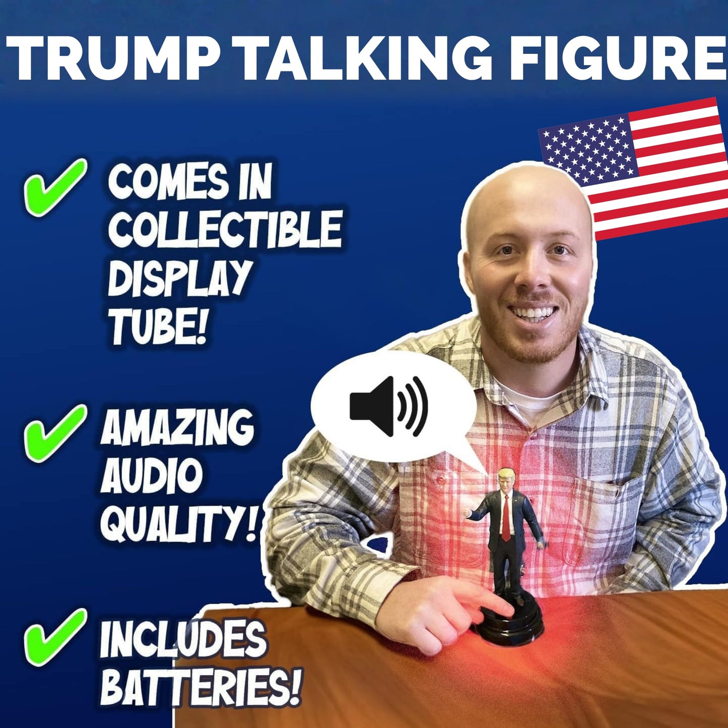 OUR FRIENDLY FOREST Donald Trump Talking Figure – 17 Real Quotes, Gag Gift, Desk Display