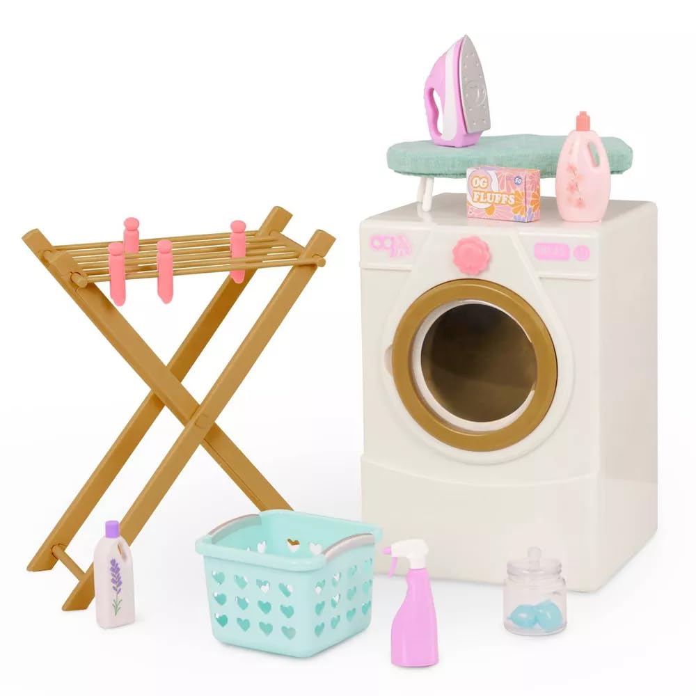 Our Generation 18-inch Doll Laundry Set – Washer, Hamper, Drying Rack & Ironing Board