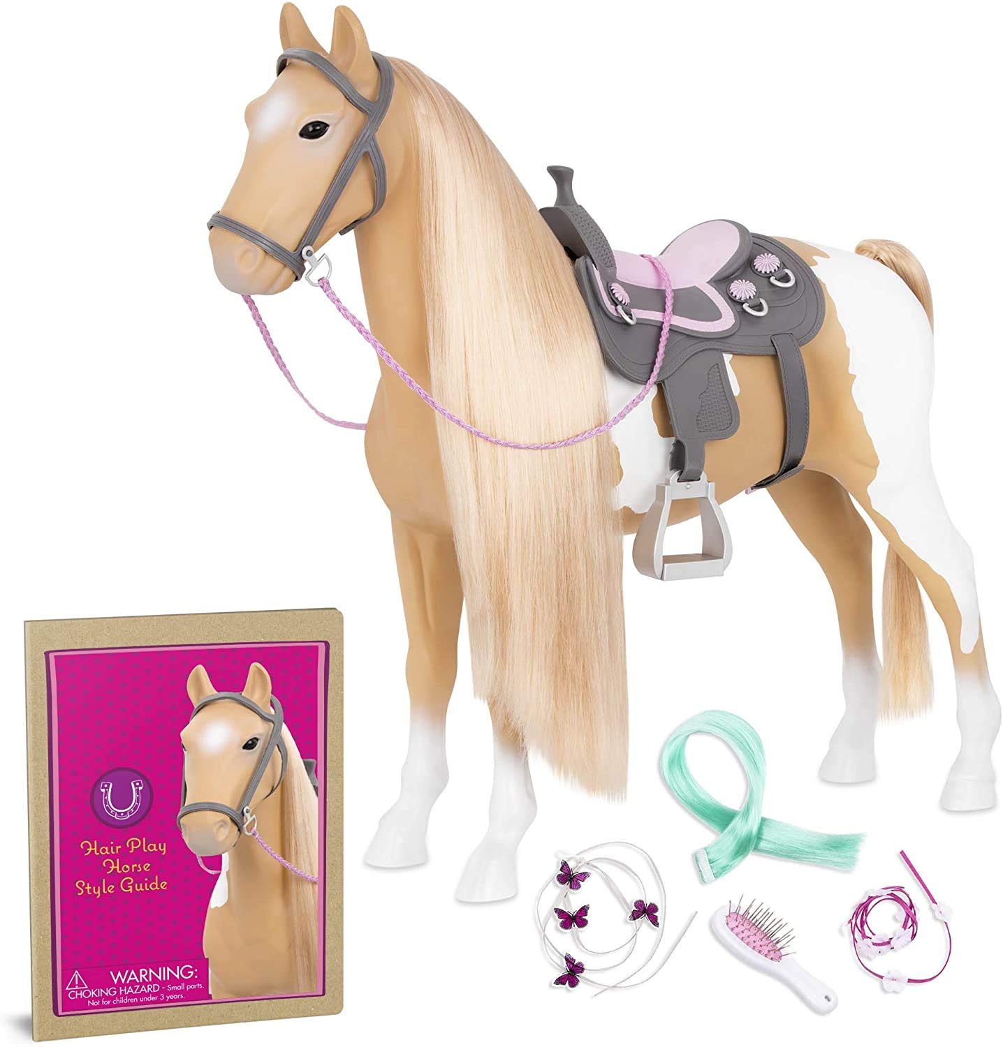Our Generation Palomino Paint Horse – 18-Inch Doll Styling Set with Hair Extensions