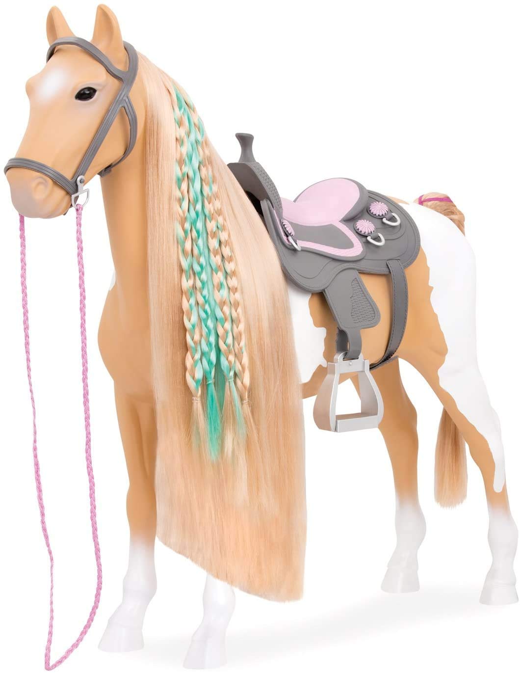 Our Generation Palomino Paint Horse – 18-Inch Doll Styling Set with Hair Extensions