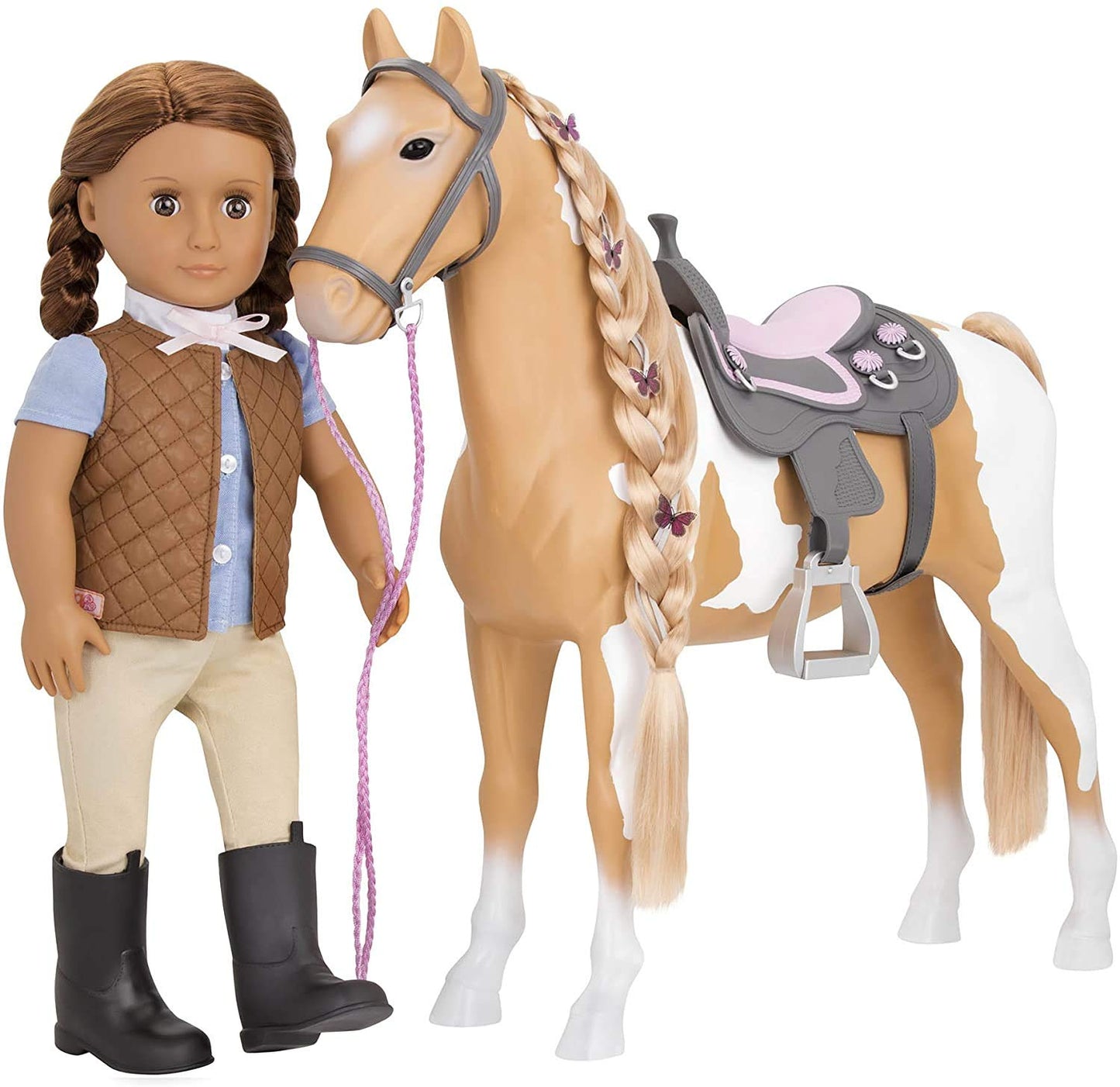 Our Generation Palomino Paint Horse – 18-Inch Doll Styling Set with Hair Extensions