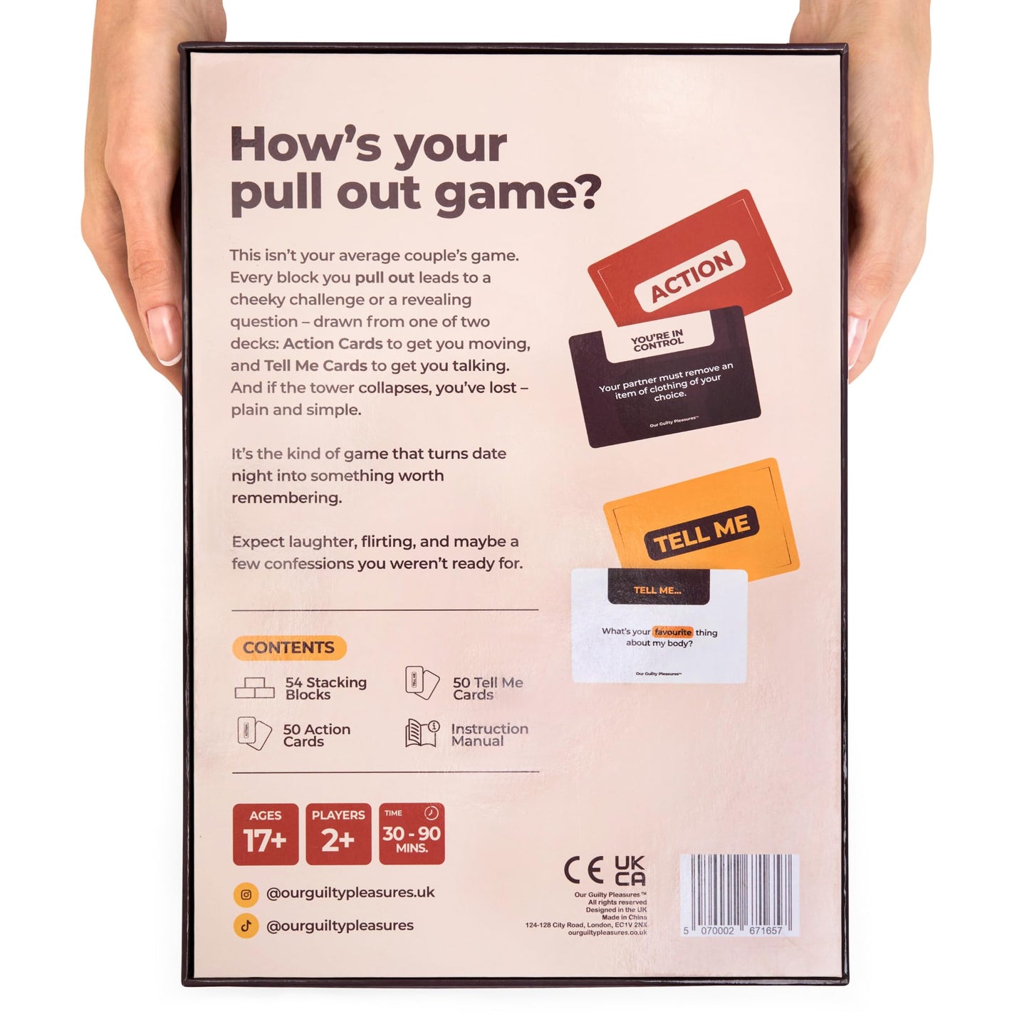 Our Guilty Pleasures Pull Out Game – Flirty Date Night Block Tower with 100 Cards (50 Action, 50 Tell Me) | Valentine’s Gift for Couples