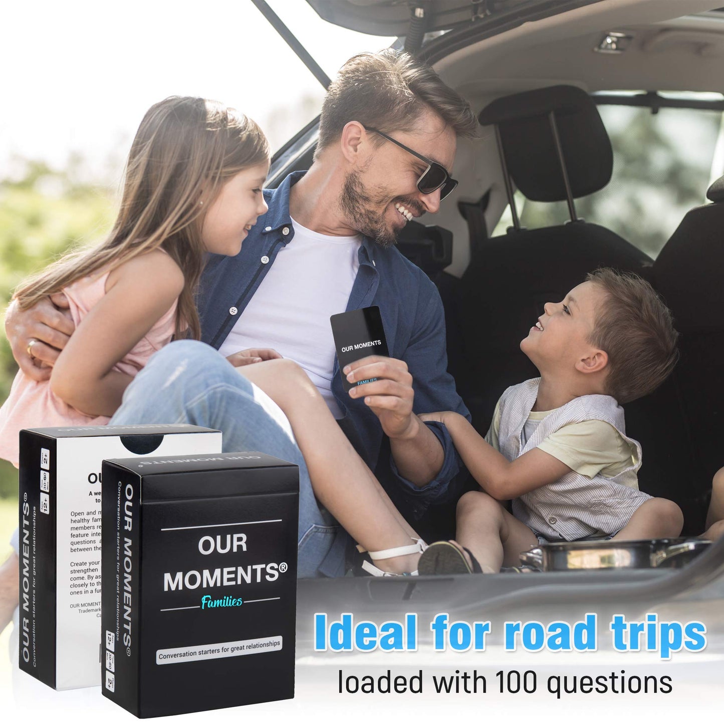 OUR MOMENTS Families: 100 Conversation Starter Cards for Families and Kids – Car Travel & Family Bonding