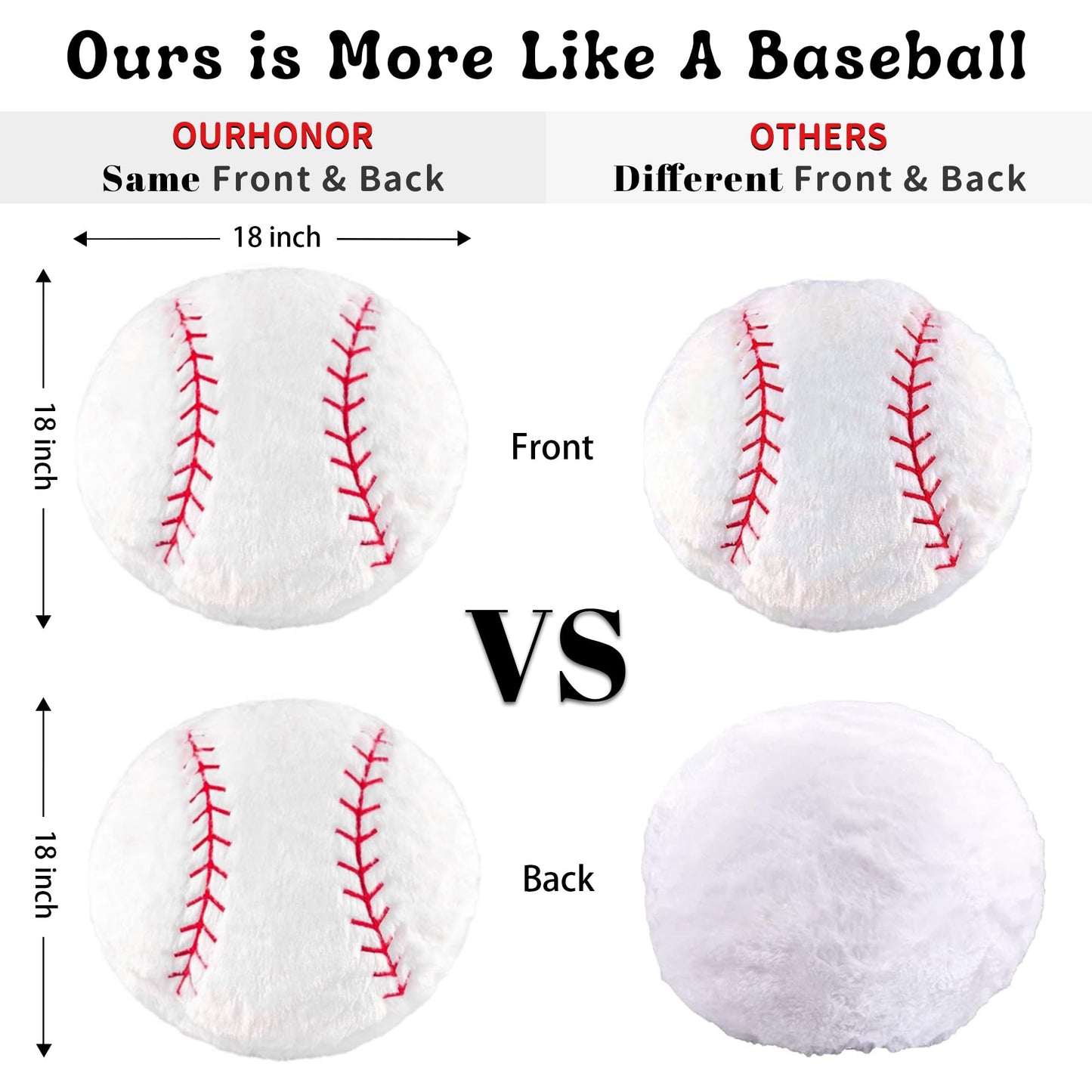 OurHonor Baseball Plush – 18-Inch Soft Plush Pillow, Decor & Gift