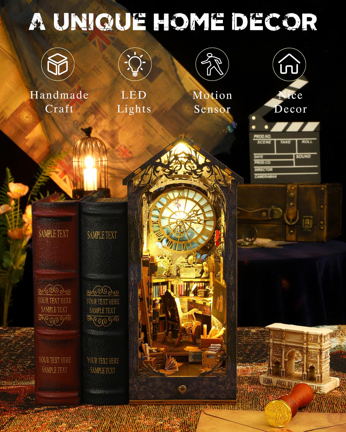 OurMiao Book Nook Kit Detective Agency — DIY Booknook with Sensor LED Light
