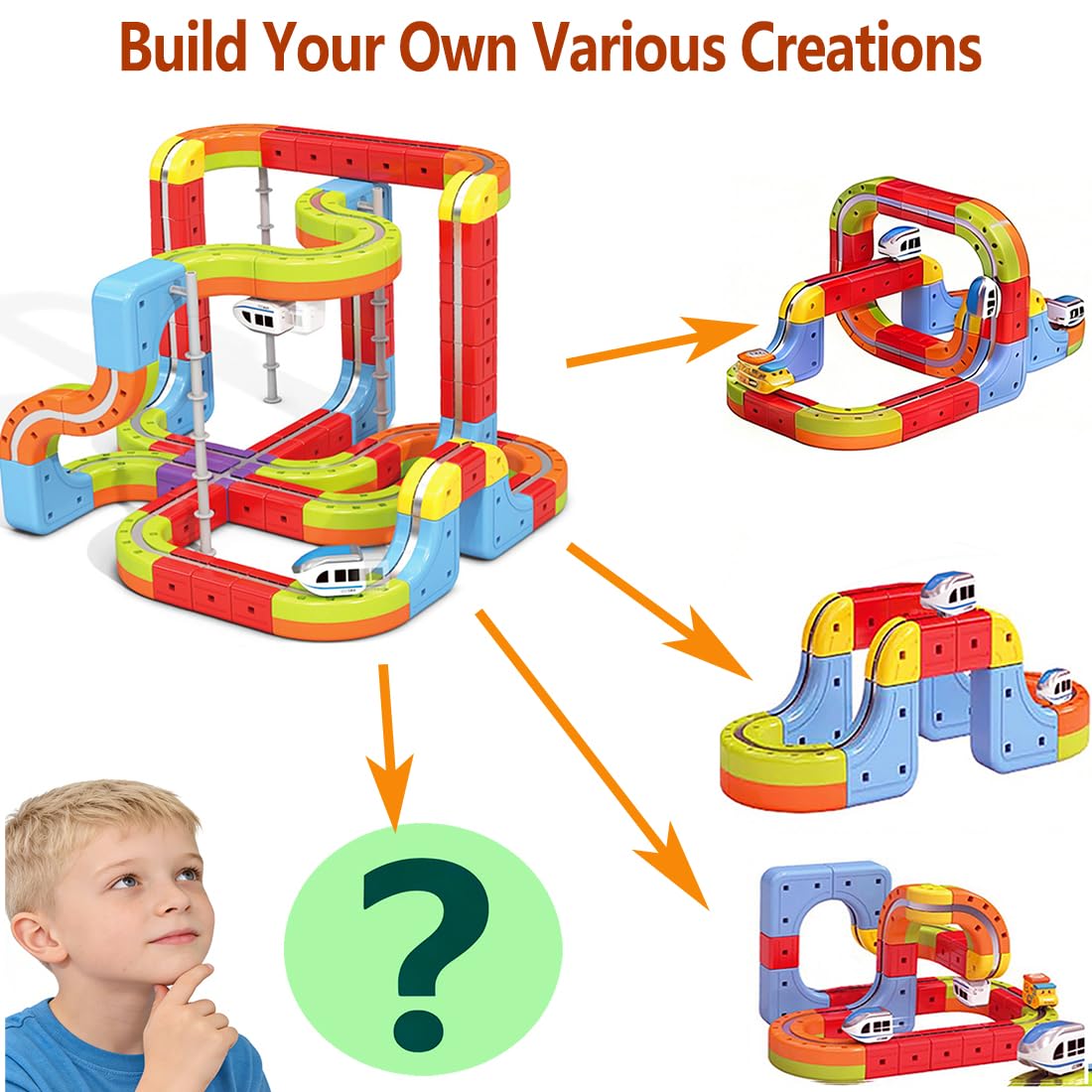 OURSHE Electric 2 Trains Set Tracks – Magnetic Rails & 3D Infinity Cubes (2 Pack)